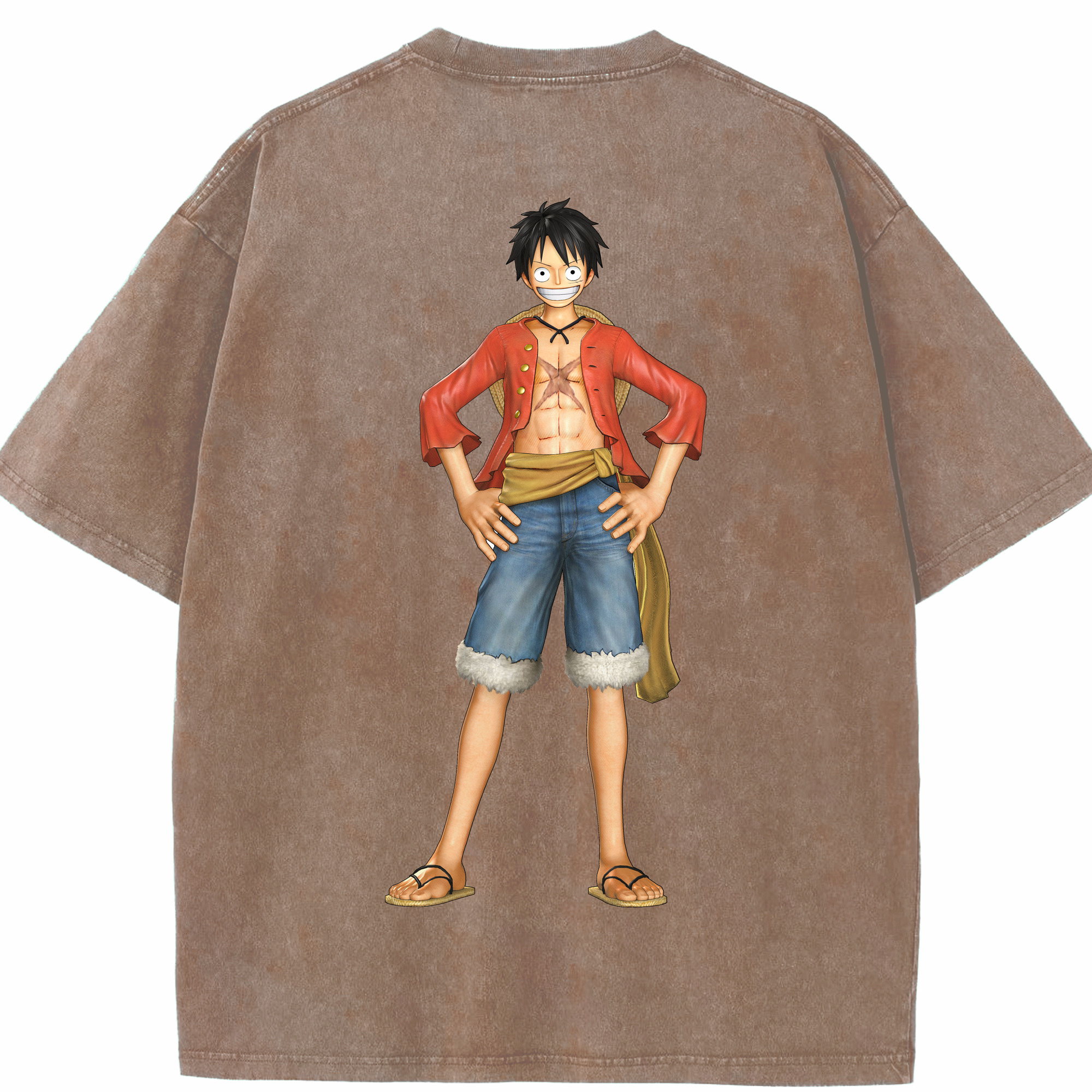 ワンピース モンキー・D・ルフィ ONE PIECE Monkey D. Luffy 綿100% ヴィンテージ風 半袖Tシャツ（背面プリント）