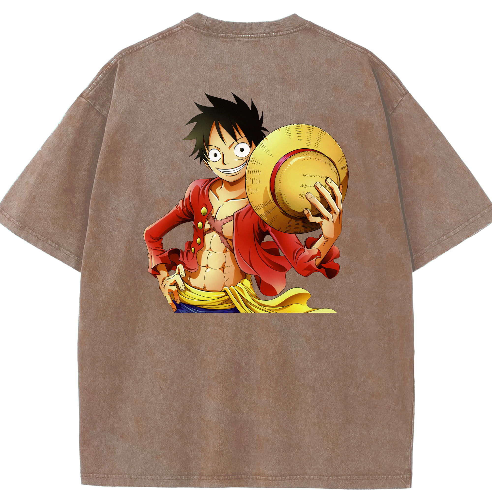 ワンピース モンキー・D・ルフィ ONE PIECE Monkey D. Luffy 綿100% ヴィンテージ風 半袖Tシャツ（背面プリント）