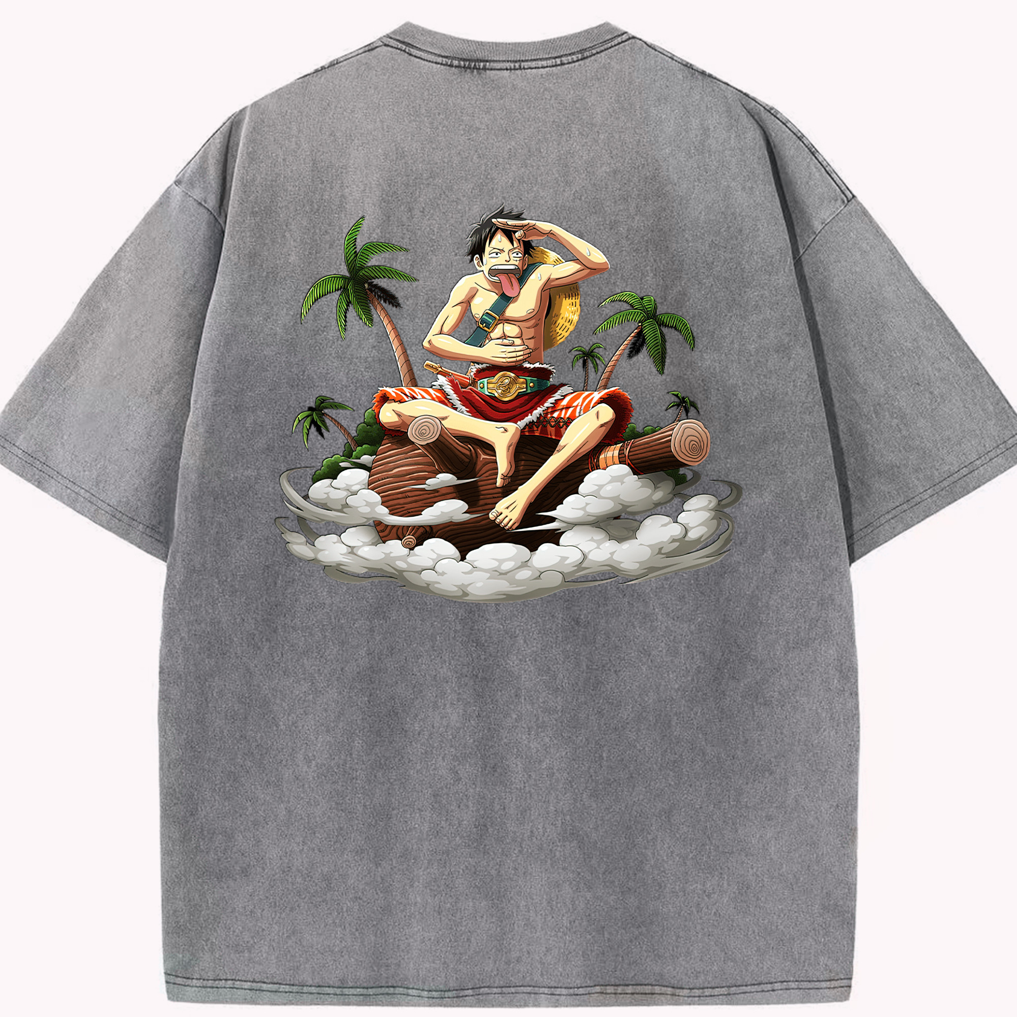 ワンピース モンキー・D・ルフィ ONE PIECE Monkey D. Luffy 綿100% ヴィンテージ風 半袖Tシャツ（背面プリント）