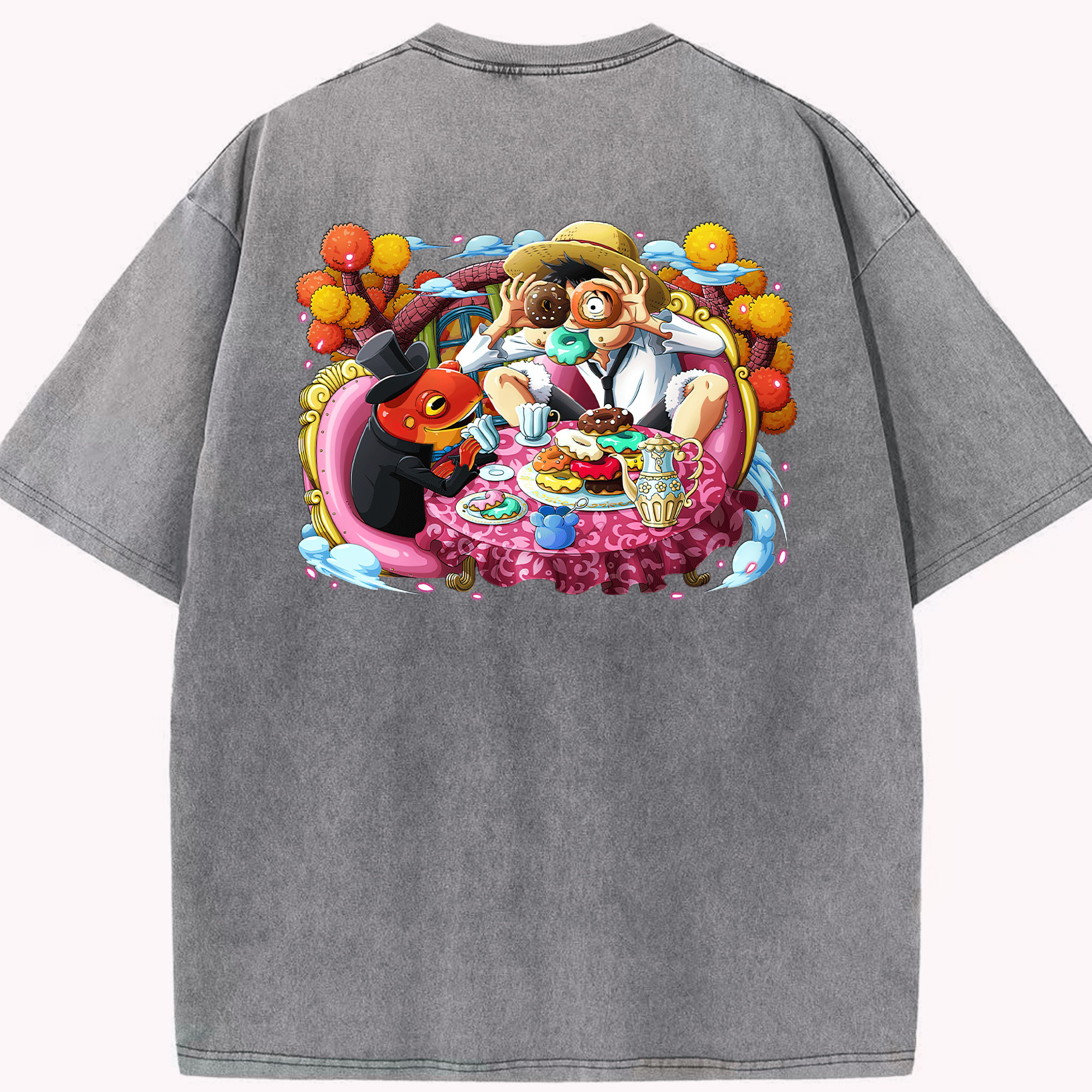 ワンピース モンキー・D・ルフィ ONE PIECE Monkey D. Luffy 綿100% ヴィンテージ風 半袖Tシャツ（背面プリント）