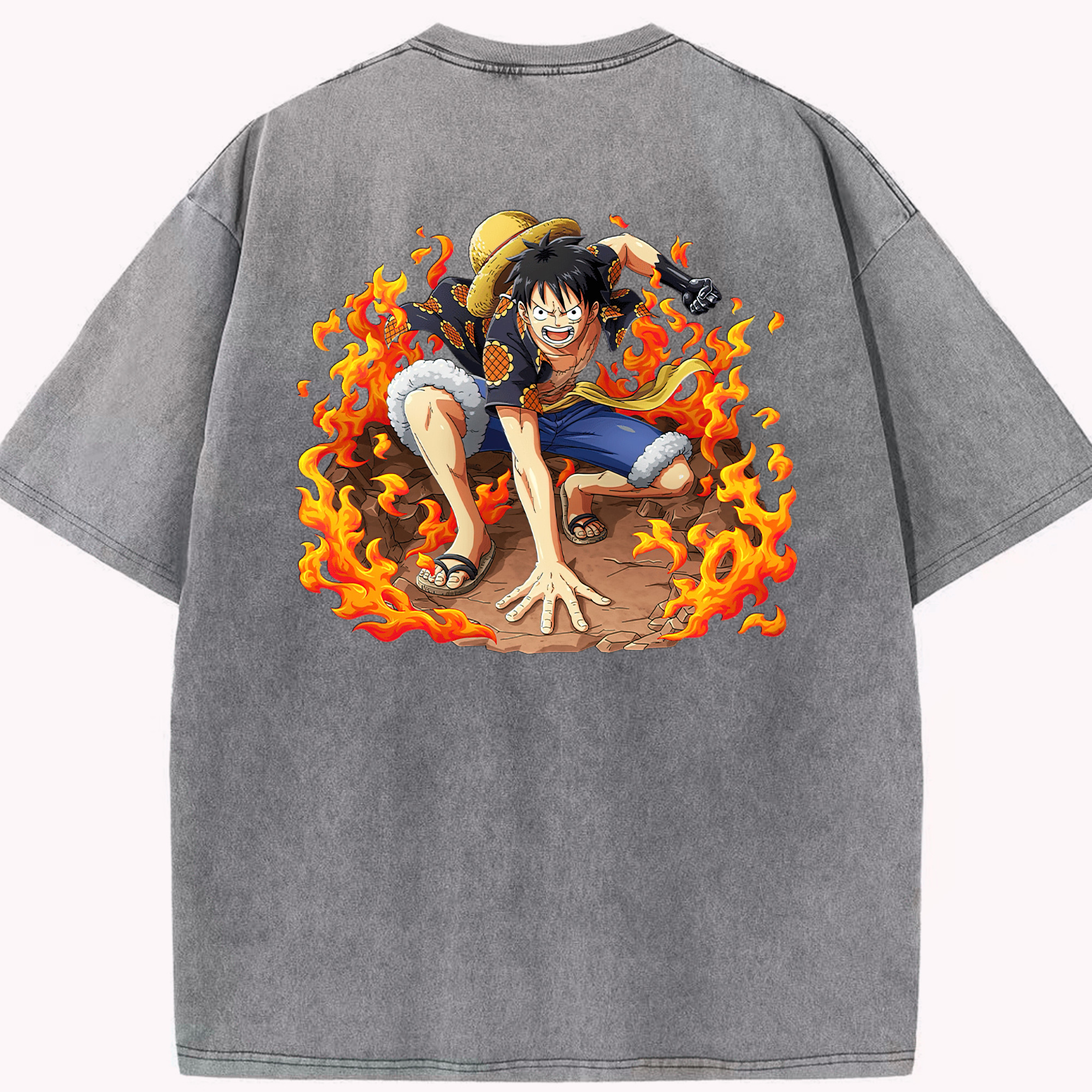 ワンピース モンキー・D・ルフィ ONE PIECE Monkey D. Luffy 綿100% ヴィンテージ風 半袖Tシャツ（背面プリント）