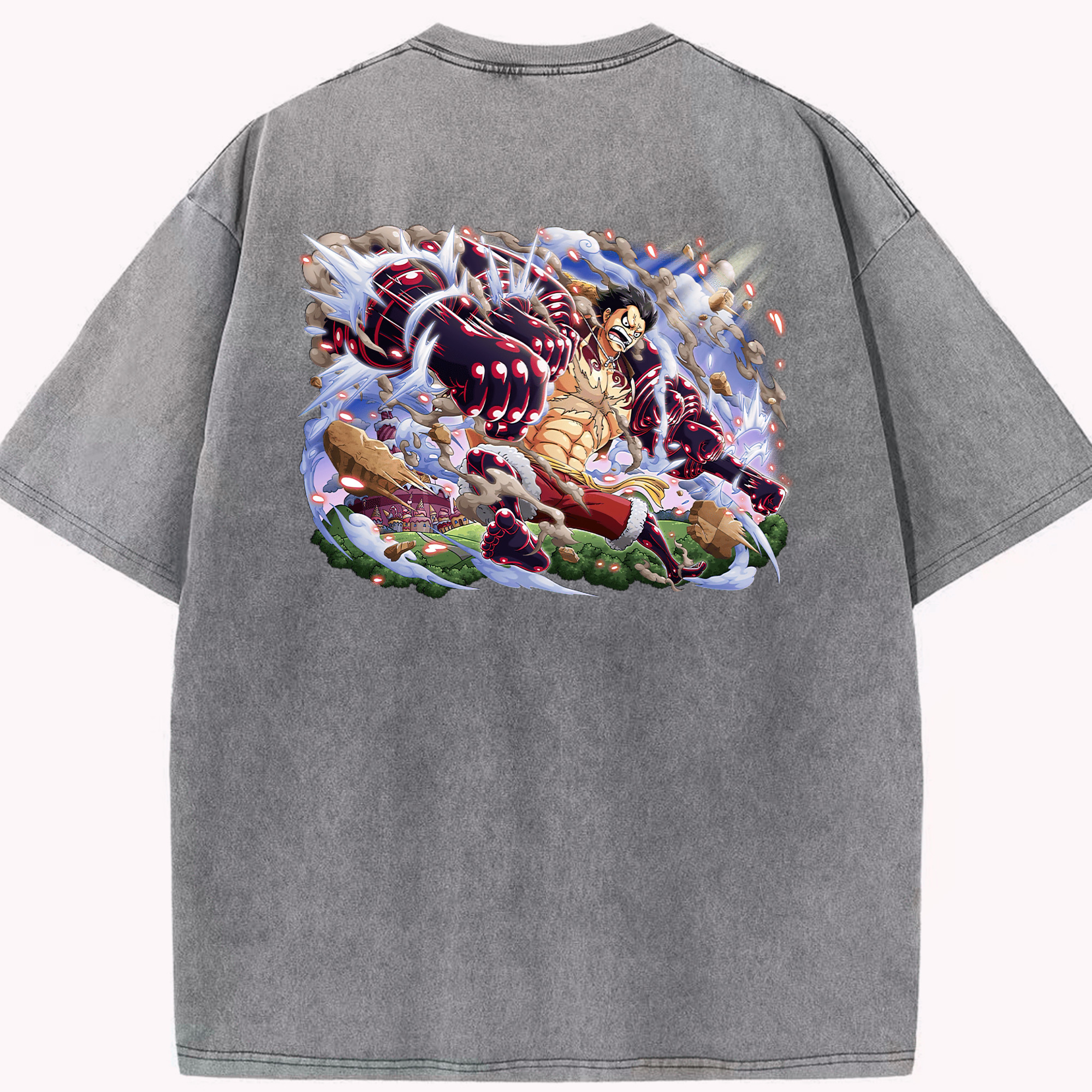 ワンピース モンキー・D・ルフィ ONE PIECE Monkey D. Luffy 綿100% ヴィンテージ風 半袖Tシャツ（背面プリント）