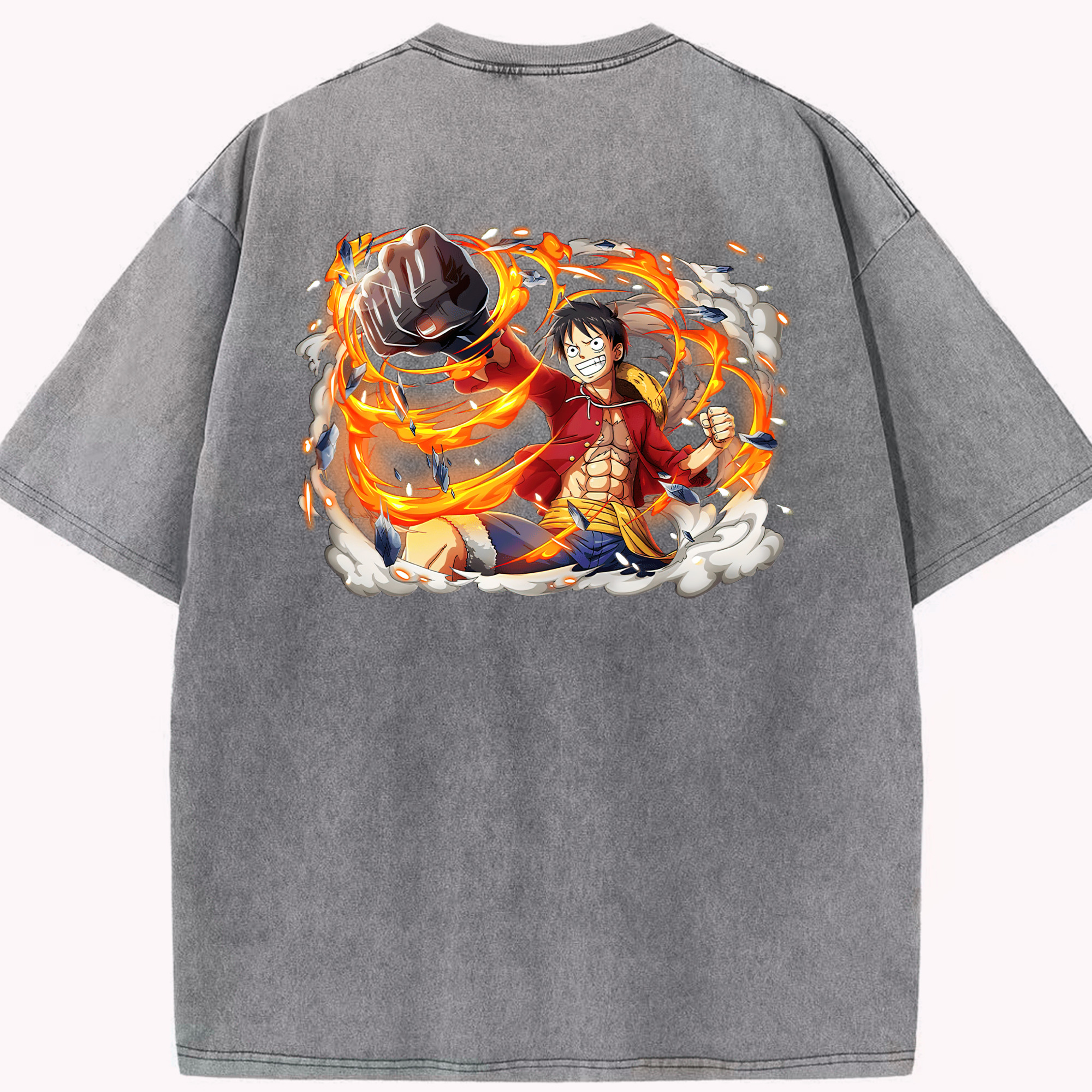 ワンピース モンキー・D・ルフィ ONE PIECE Monkey D. Luffy 綿100% ヴィンテージ風 半袖Tシャツ（背面プリント）