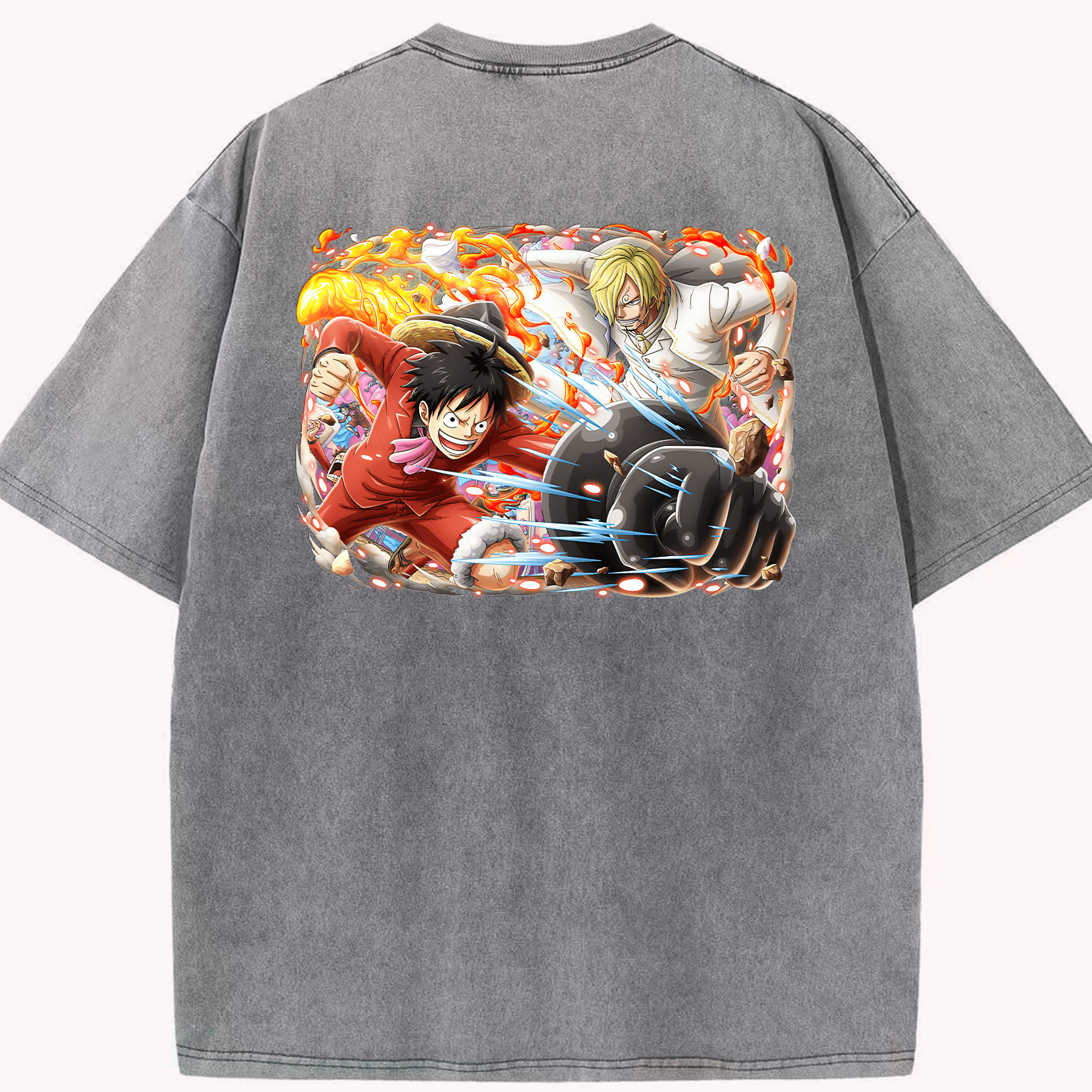 ワンピース モンキー・D・ルフィ ONE PIECE Monkey D. Luffy 綿100% ヴィンテージ風 半袖Tシャツ（背面プリント）
