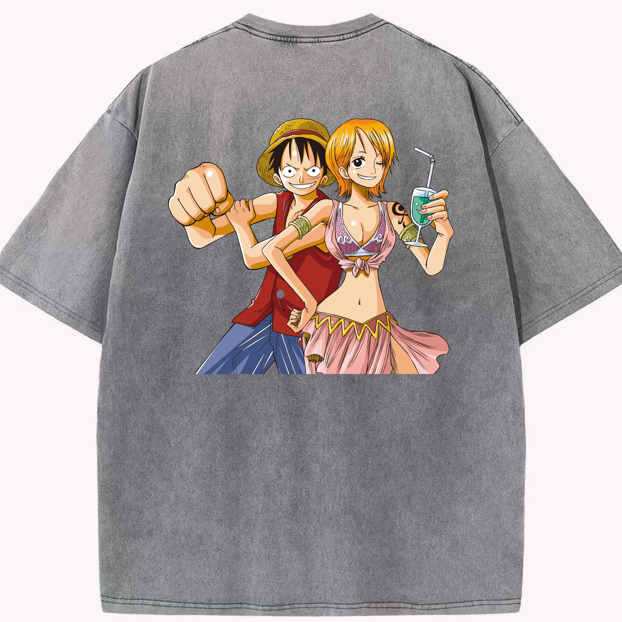 ワンピース モンキー・D・ルフィ ONE PIECE Monkey D. Luffy 綿100% ヴィンテージ風 半袖Tシャツ（背面プリント）