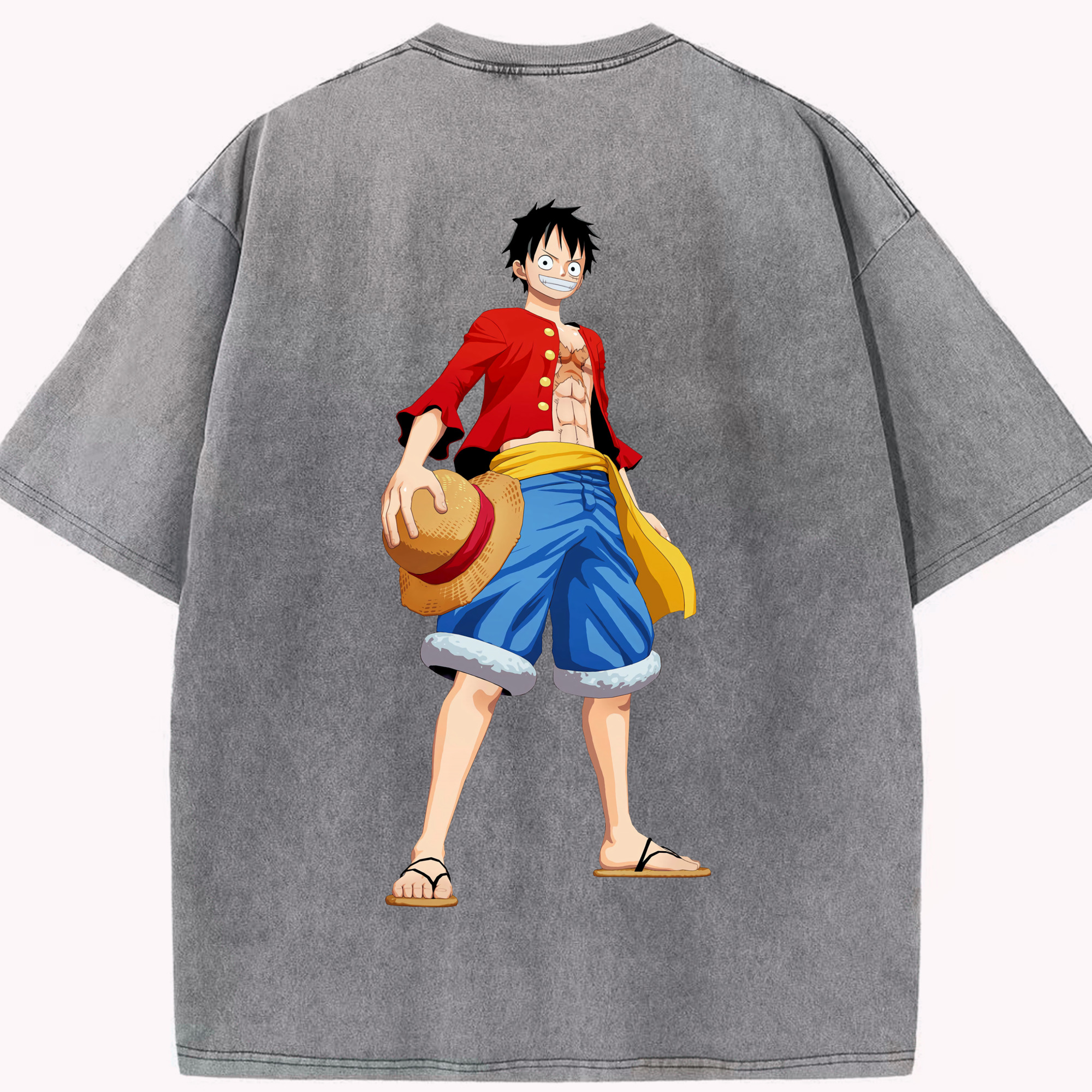 ワンピース モンキー・D・ルフィ ONE PIECE Monkey D. Luffy 綿100% ヴィンテージ風 半袖Tシャツ（背面プリント）