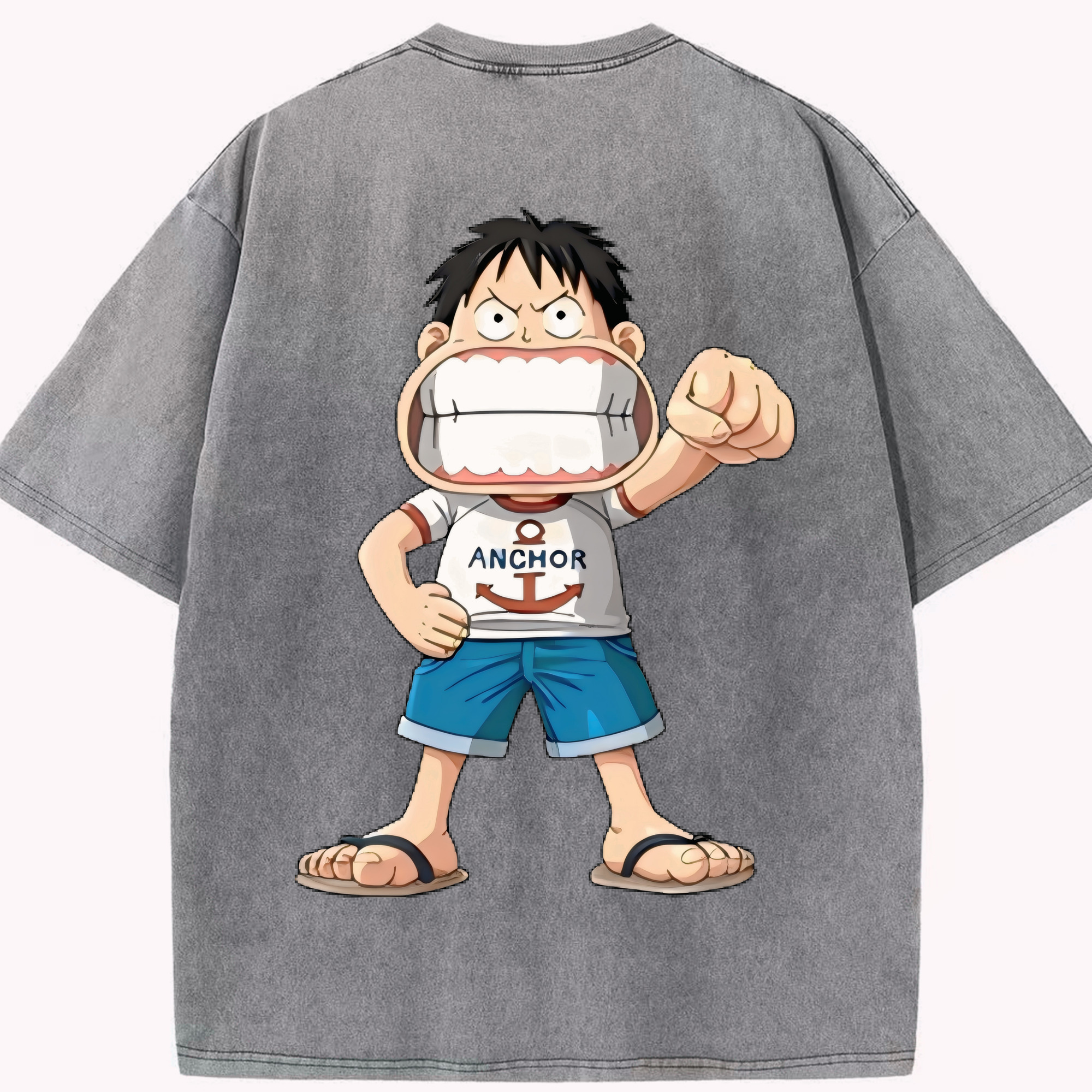 ワンピース モンキー・D・ルフィ ONE PIECE Monkey D. Luffy 綿100% ヴィンテージ風 半袖Tシャツ（背面プリント）