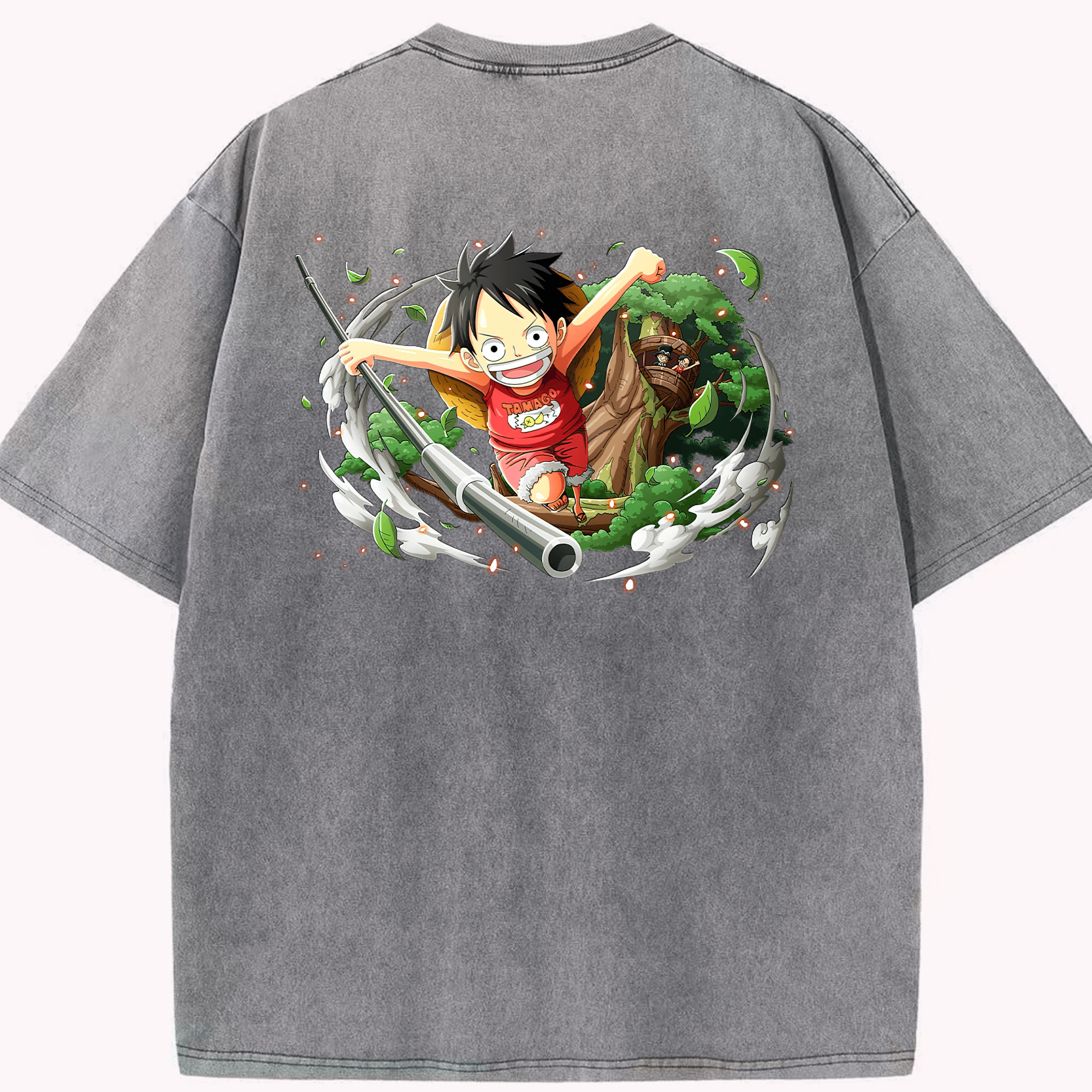 ワンピース モンキー・D・ルフィ ONE PIECE Monkey D. Luffy 綿100% ヴィンテージ風 半袖Tシャツ（背面プリント）