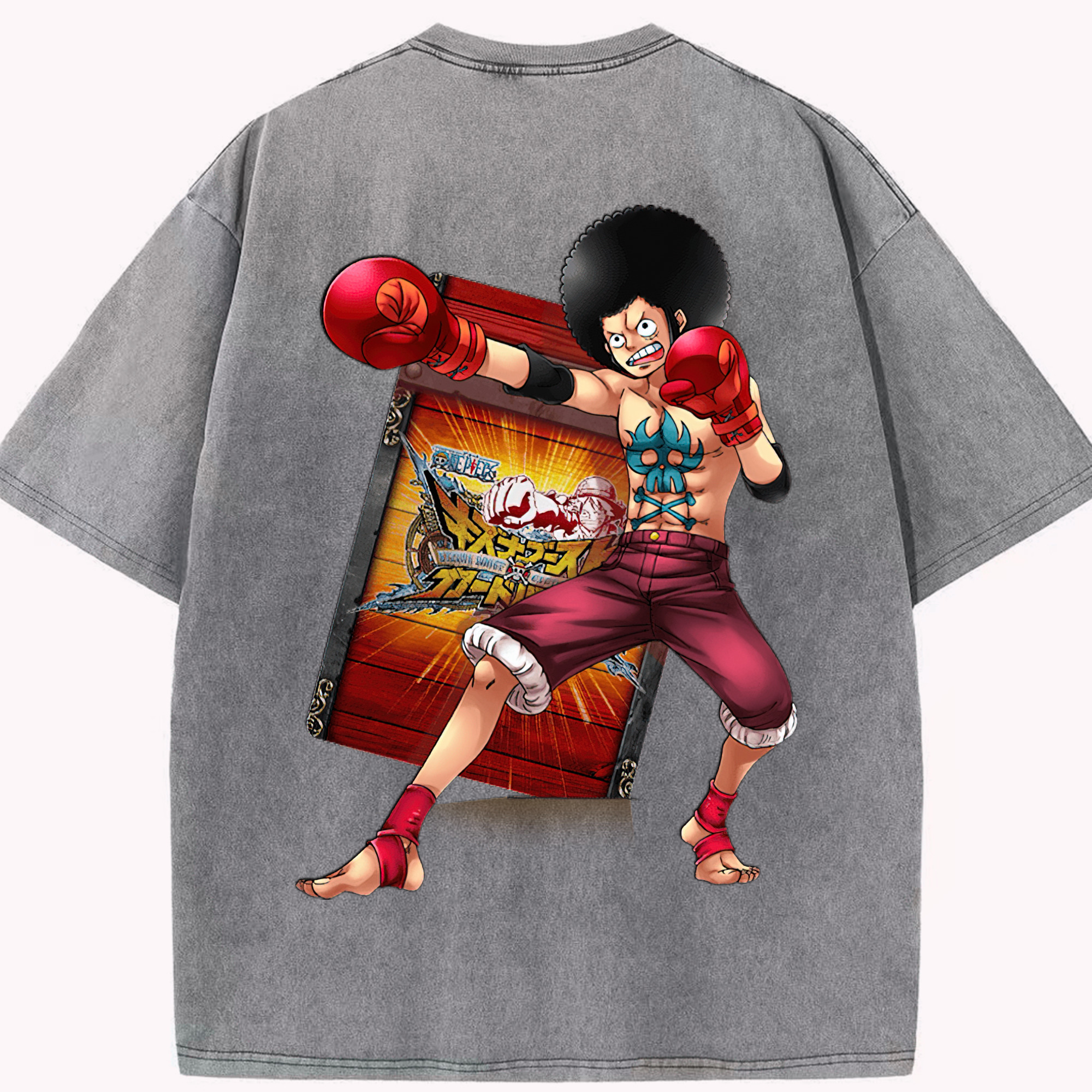 ワンピース モンキー・D・ルフィ ONE PIECE Monkey D. Luffy 綿100% ヴィンテージ風 半袖Tシャツ（背面プリント）
