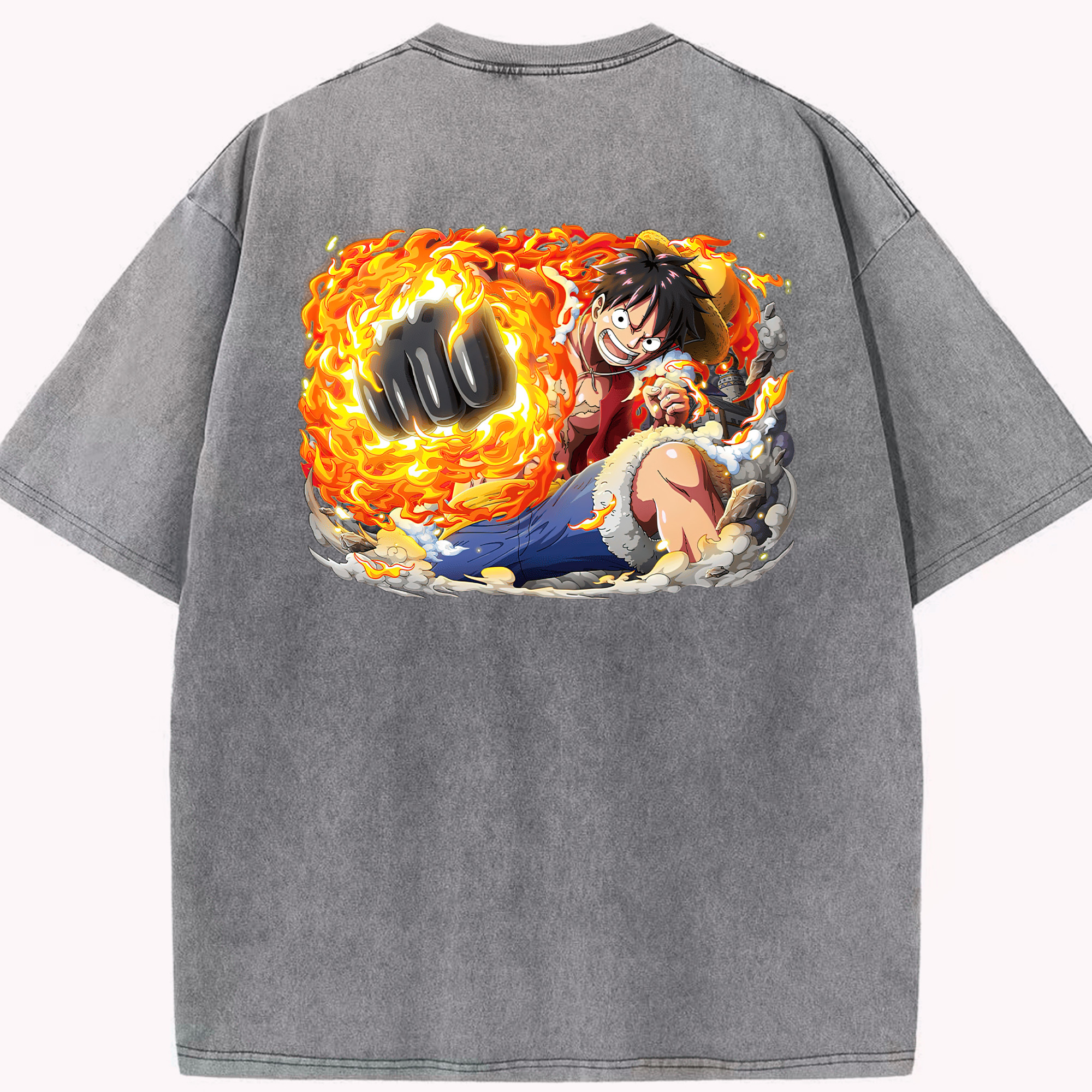 ワンピース モンキー・D・ルフィ ONE PIECE Monkey D. Luffy 綿100% ヴィンテージ風 半袖Tシャツ（背面プリント）