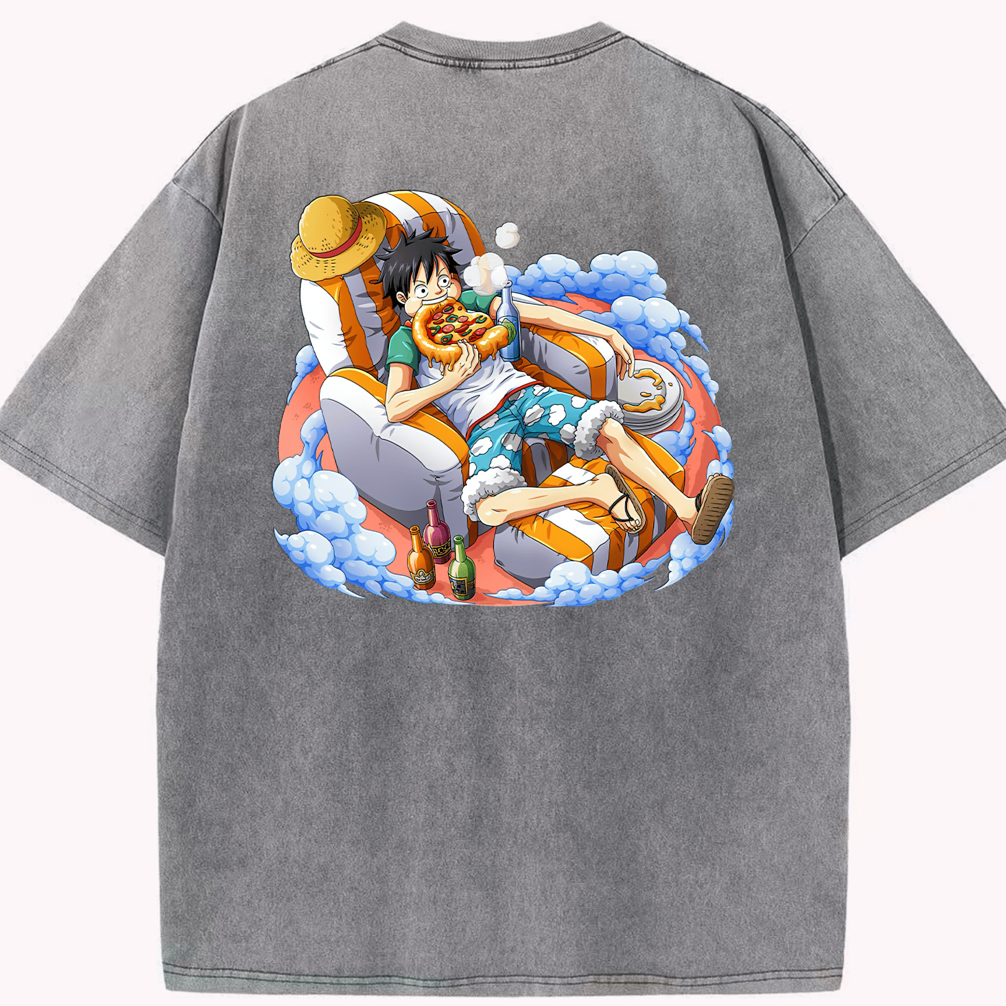ワンピース モンキー・D・ルフィ ONE PIECE Monkey D. Luffy 綿100% ヴィンテージ風 半袖Tシャツ（背面プリント）