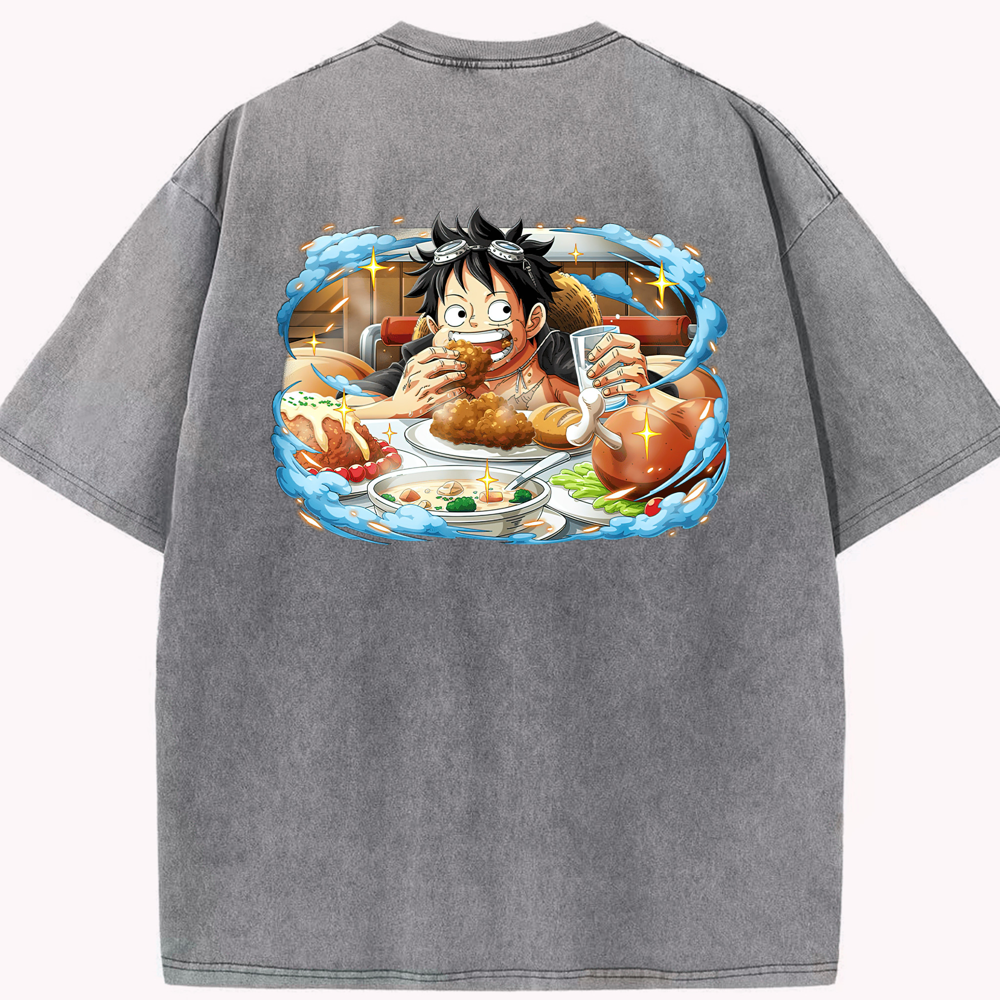 ワンピース モンキー・D・ルフィ ONE PIECE Monkey D. Luffy 綿100% ヴィンテージ風 半袖Tシャツ（背面プリント）
