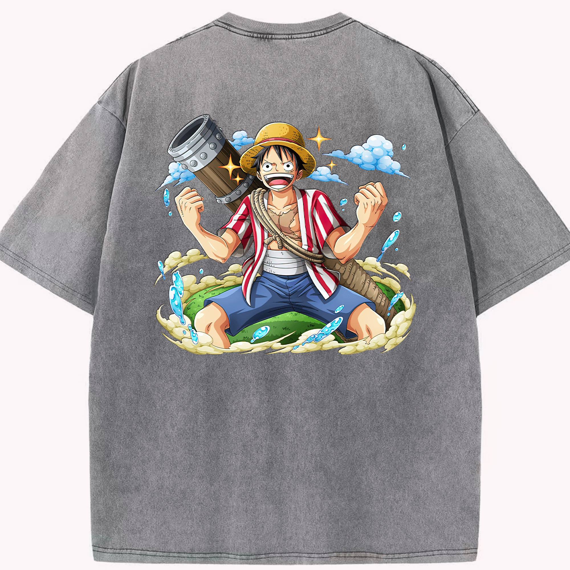 ワンピース モンキー・D・ルフィ ONE PIECE Monkey D. Luffy 綿100% ヴィンテージ風 半袖Tシャツ（背面プリント）
