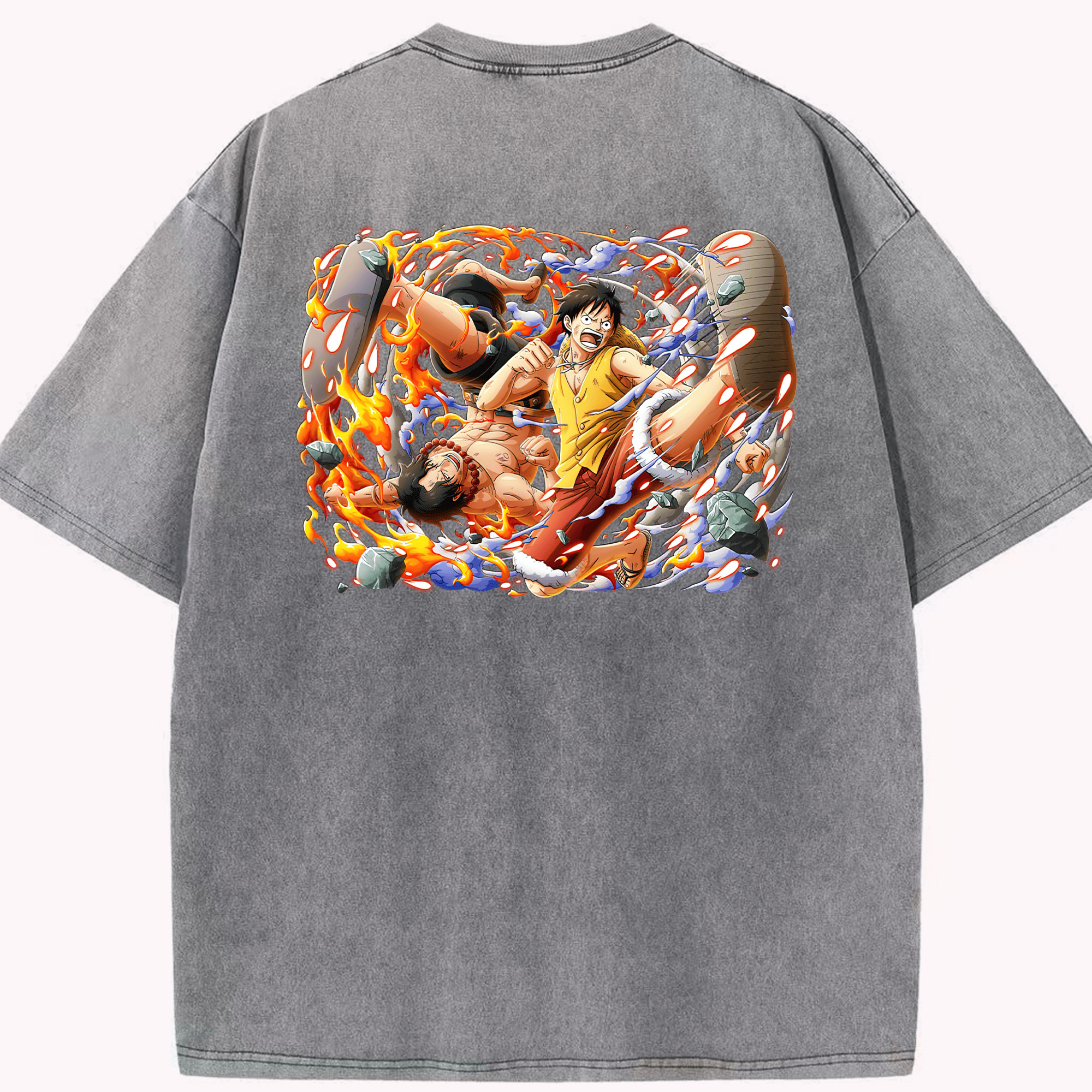 ワンピース モンキー・D・ルフィ ONE PIECE Monkey D. Luffy 綿100% ヴィンテージ風 半袖Tシャツ（背面プリント）