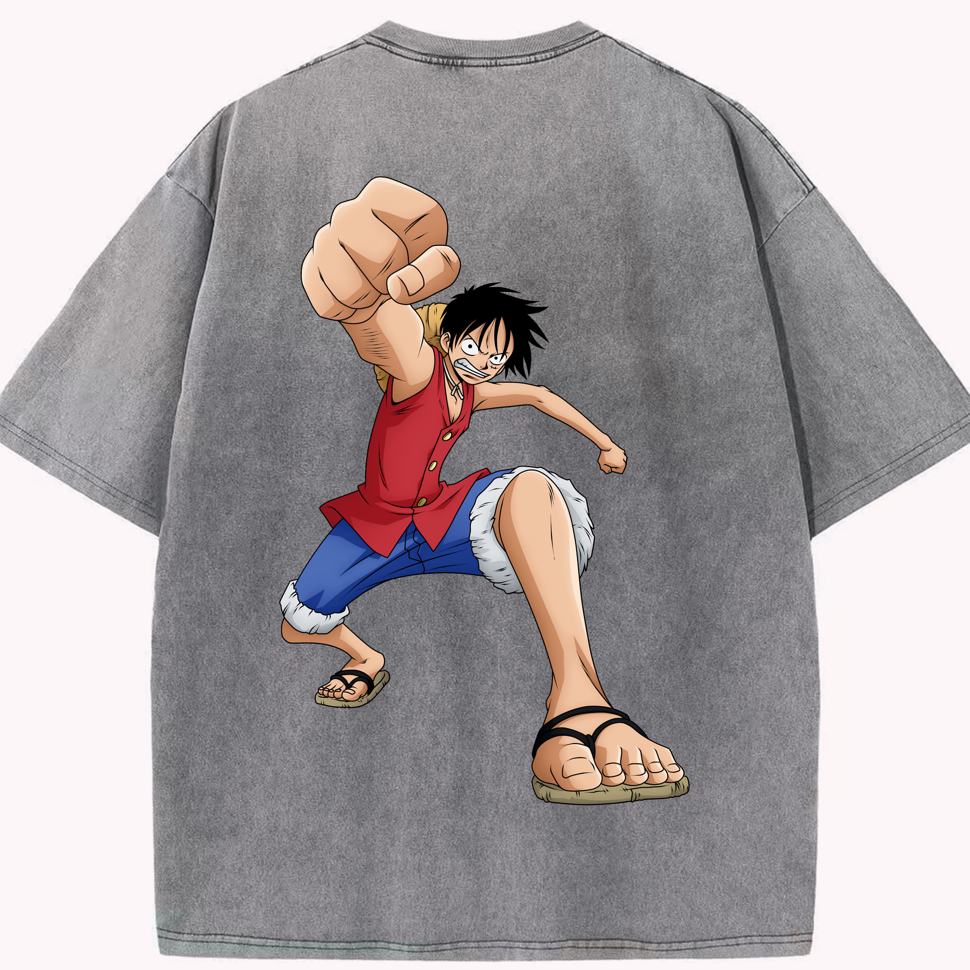 ワンピース モンキー・D・ルフィ ONE PIECE Monkey D. Luffy 綿100% ヴィンテージ風 半袖Tシャツ（背面プリント）