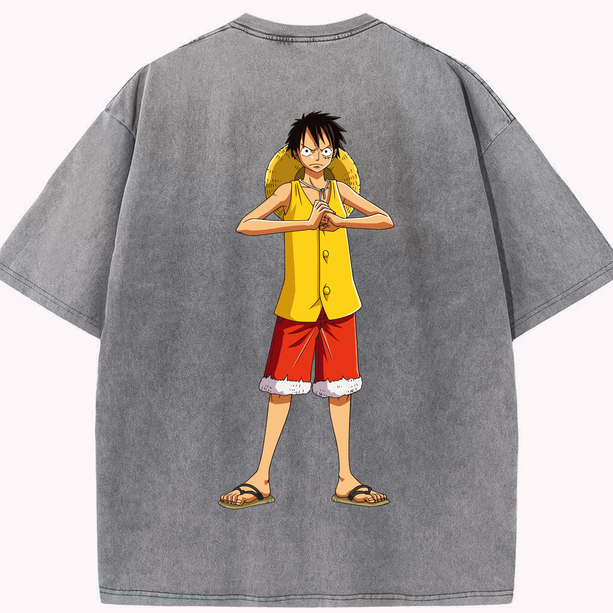 ワンピース モンキー・D・ルフィ ONE PIECE Monkey D. Luffy 綿100% ヴィンテージ風 半袖Tシャツ（背面プリント）