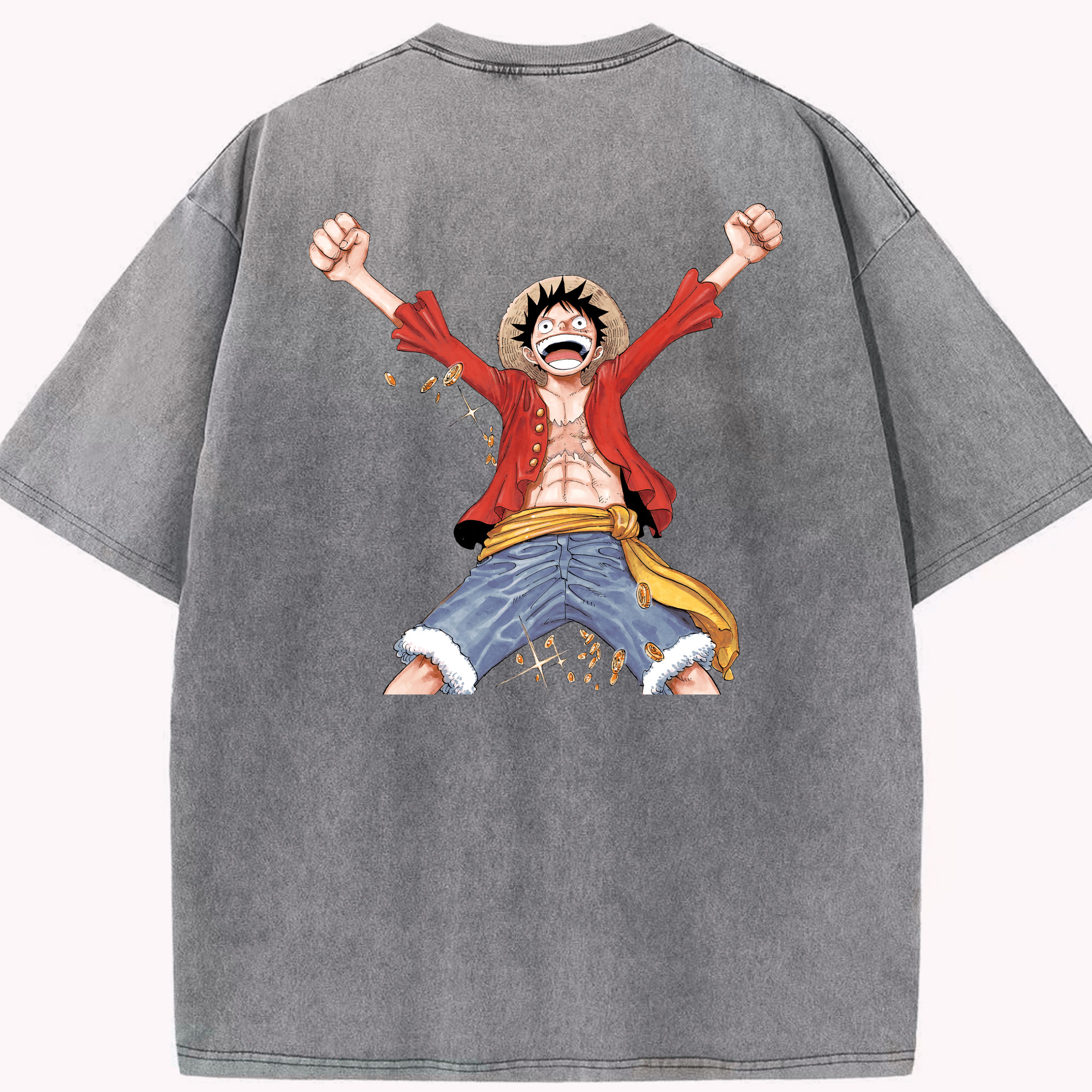 ワンピース モンキー・D・ルフィ ONE PIECE Monkey D. Luffy 綿100% ヴィンテージ風 半袖Tシャツ（背面プリント）