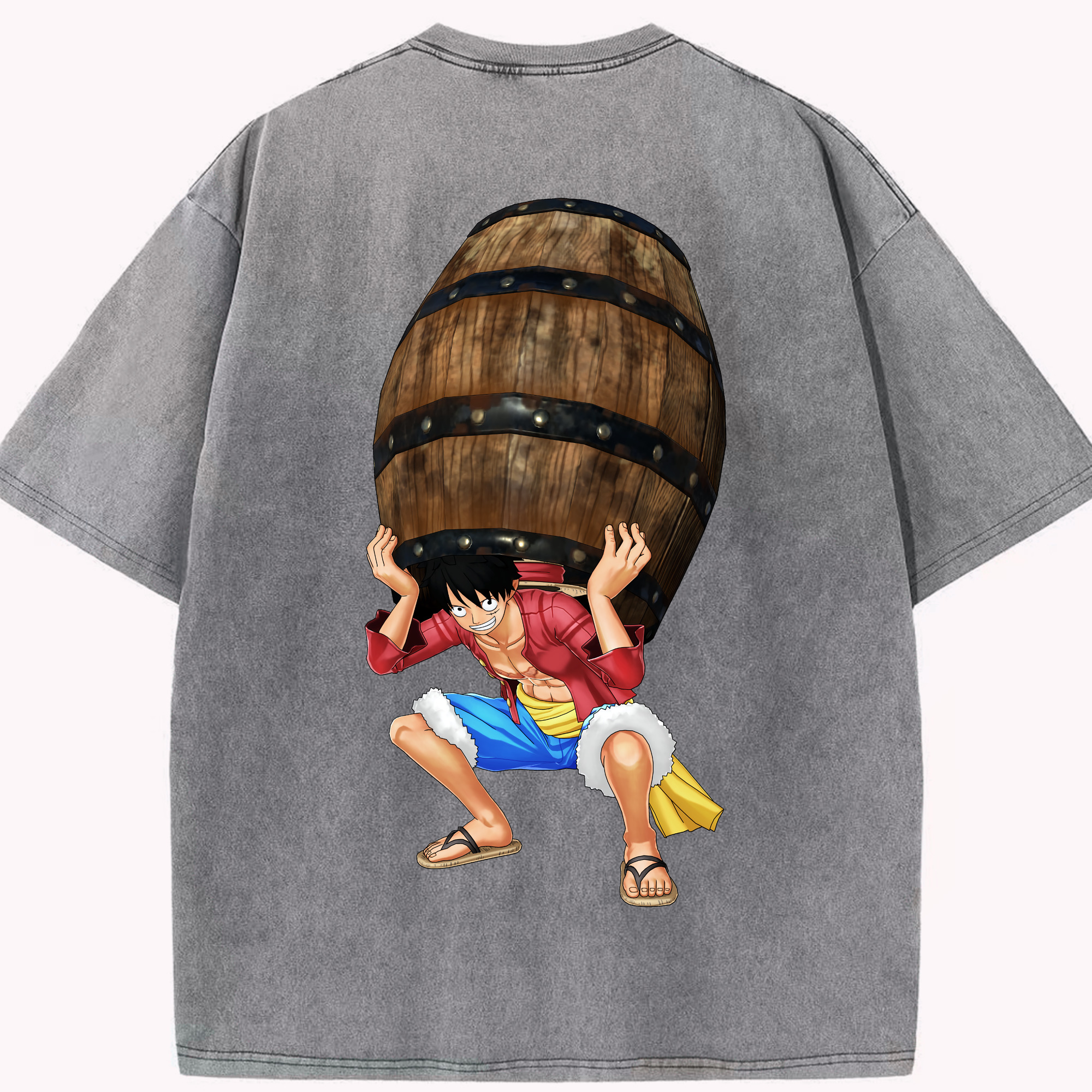 ワンピース モンキー・D・ルフィ ONE PIECE Monkey D. Luffy 綿100% ヴィンテージ風 半袖Tシャツ（背面プリント）