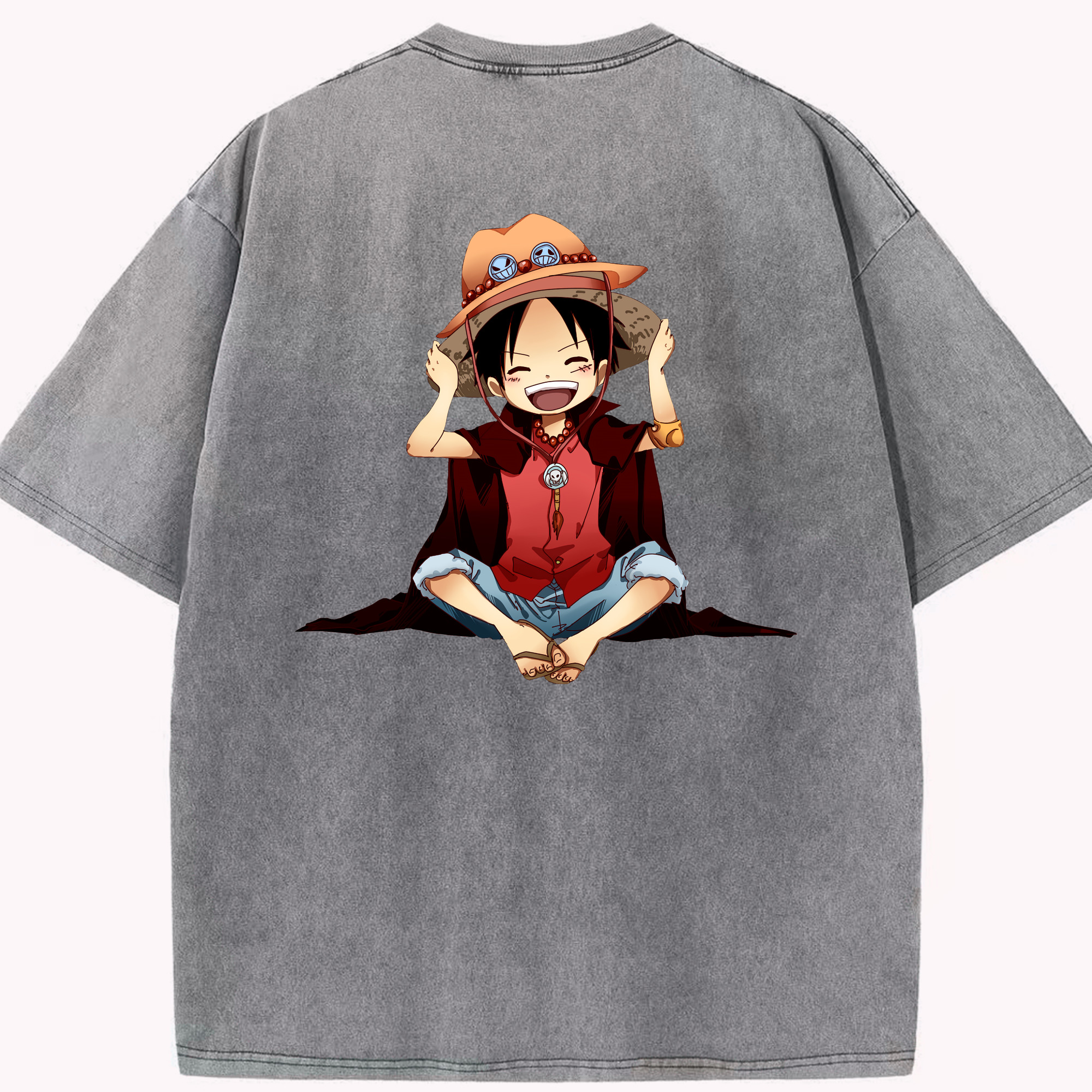 ワンピース モンキー・D・ルフィ ONE PIECE Monkey D. Luffy 綿100% ヴィンテージ風 半袖Tシャツ（背面プリント）
