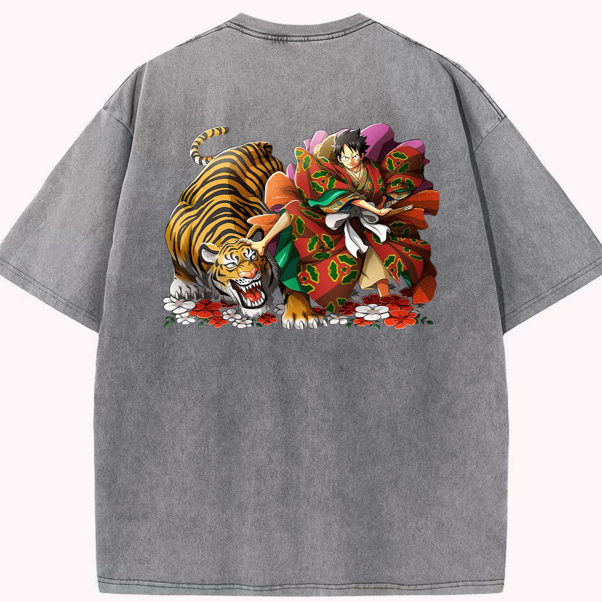 ワンピース モンキー・D・ルフィ ONE PIECE Monkey D. Luffy 綿100% ヴィンテージ風 半袖Tシャツ（背面プリント）