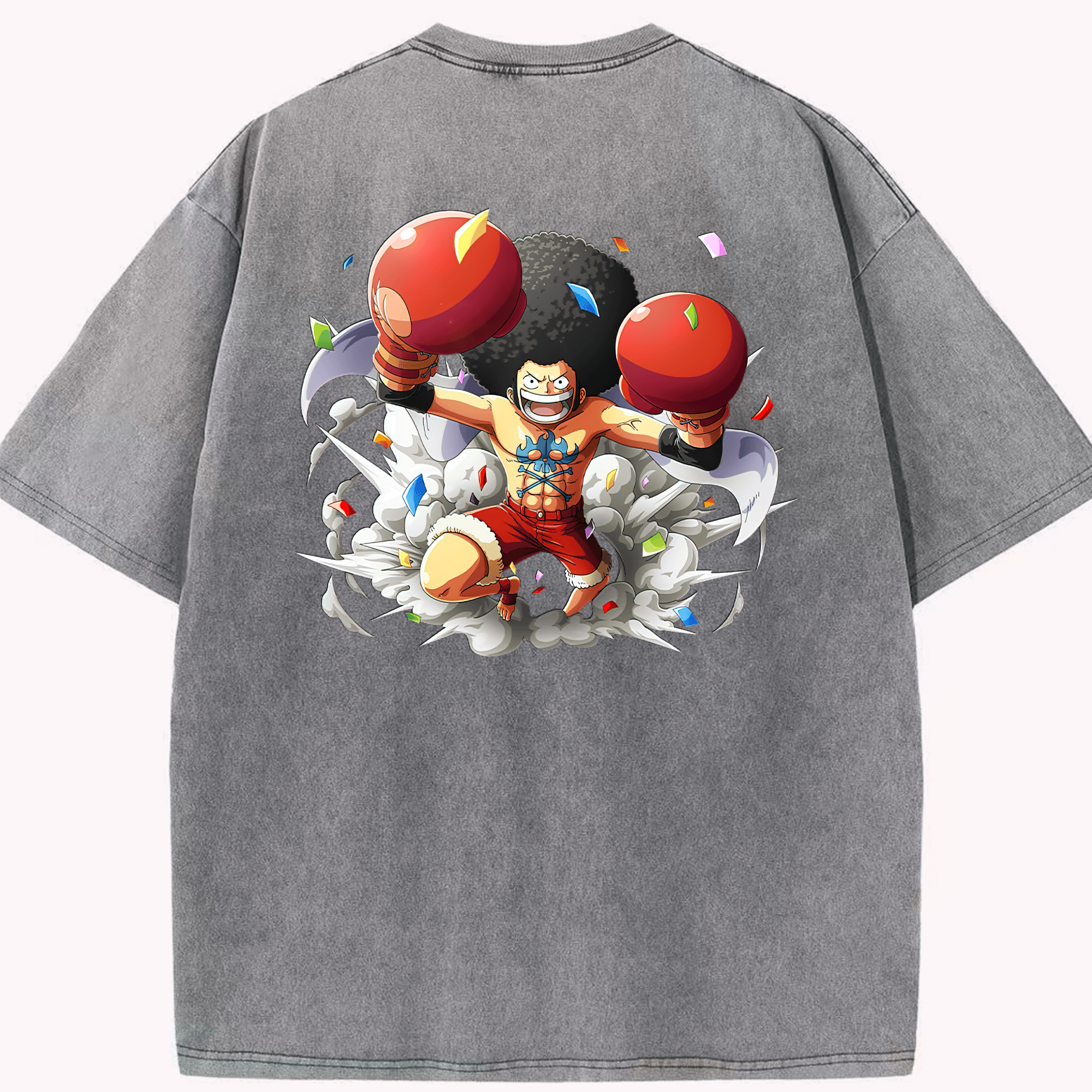 ワンピース モンキー・D・ルフィ ONE PIECE Monkey D. Luffy 綿100% ヴィンテージ風 半袖Tシャツ（背面プリント）