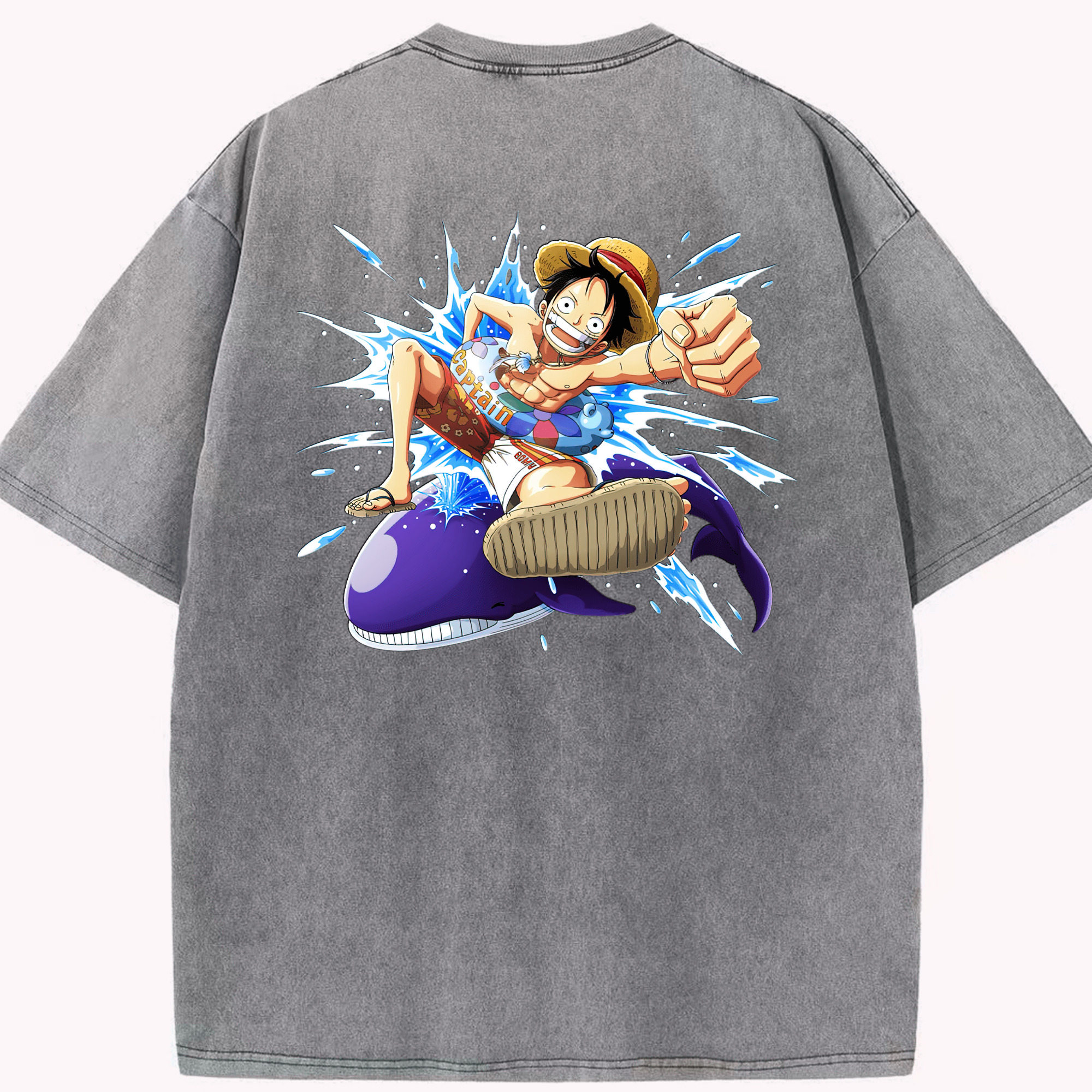 ワンピース モンキー・D・ルフィ ONE PIECE Monkey D. Luffy 綿100% ヴィンテージ風 半袖Tシャツ（背面プリント）