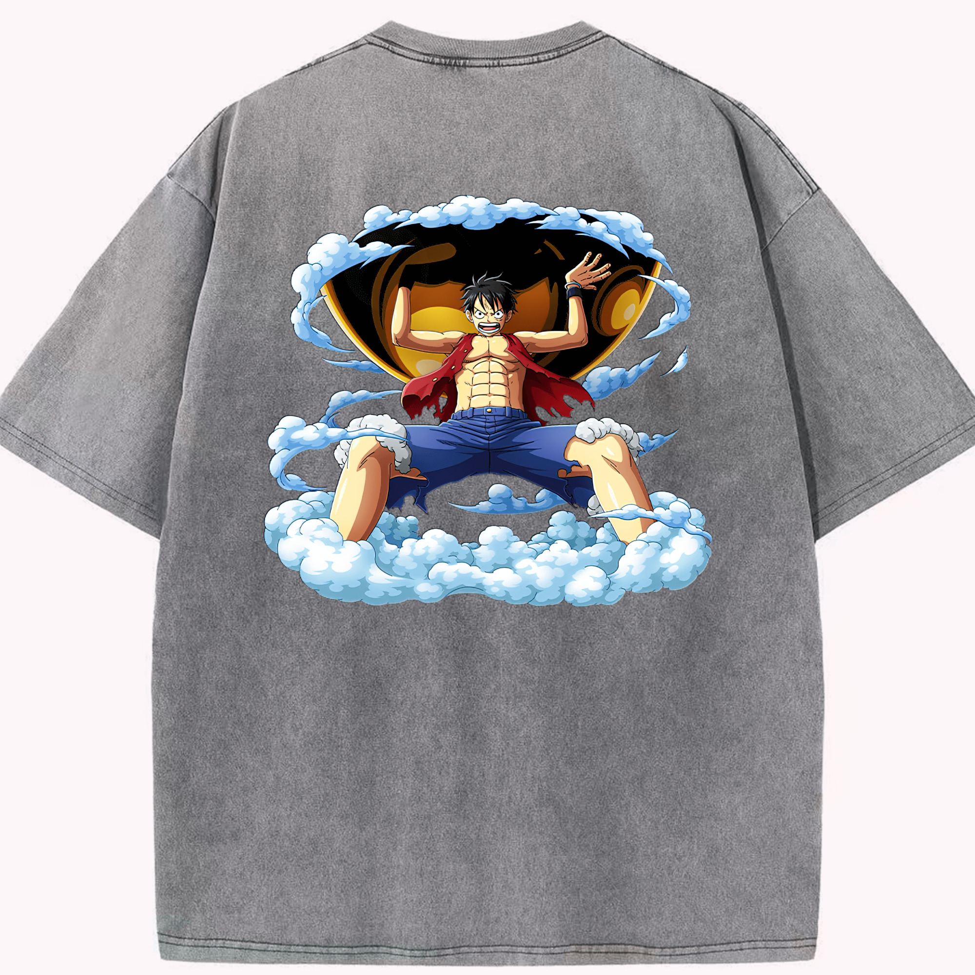 ワンピース モンキー・D・ルフィ ONE PIECE Monkey D. Luffy 綿100% ヴィンテージ風 半袖Tシャツ（背面プリント）