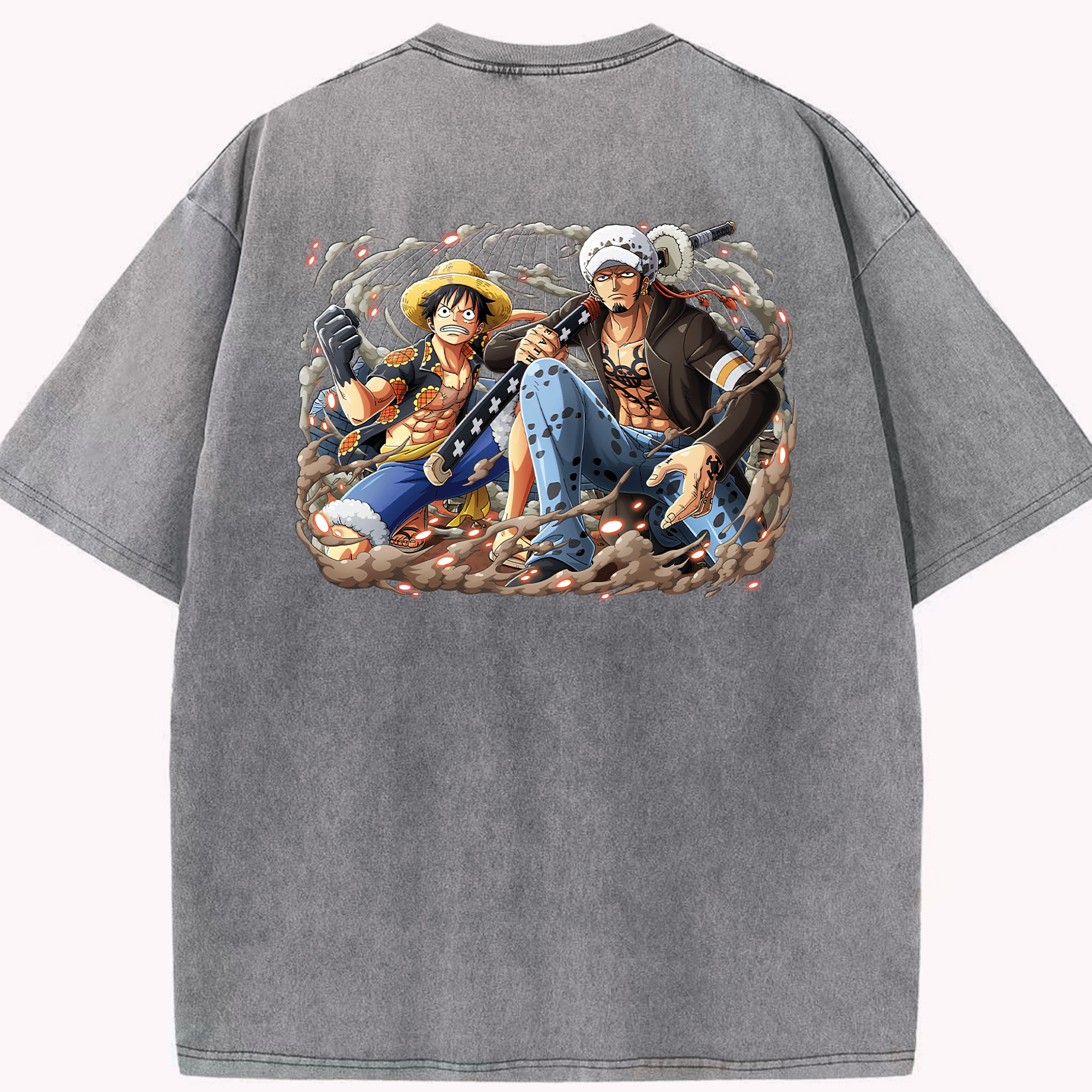 ワンピース モンキー・D・ルフィ ONE PIECE Monkey D. Luffy 綿100% ヴィンテージ風 半袖Tシャツ（背面プリント）