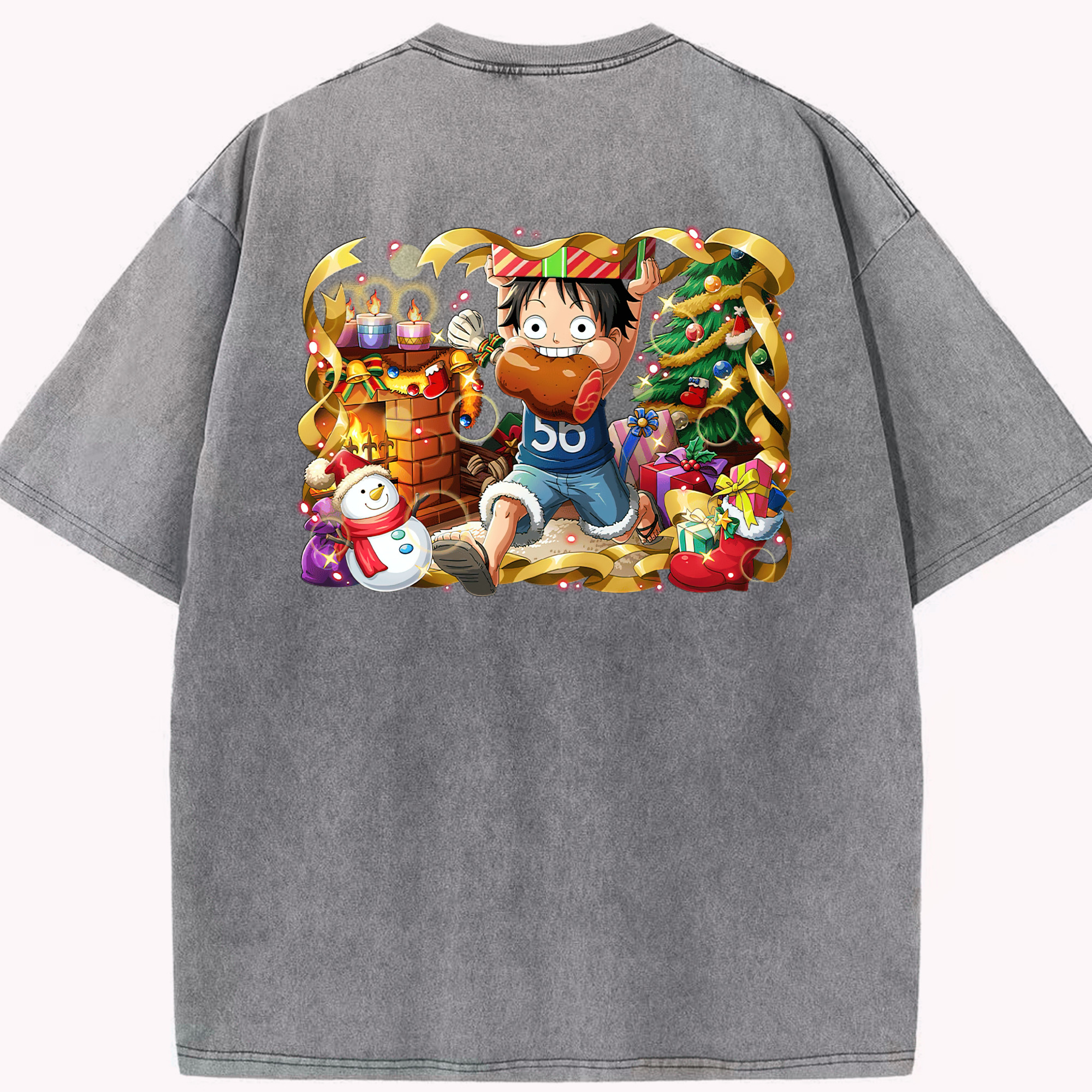 ワンピース モンキー・D・ルフィ ONE PIECE Monkey D. Luffy 綿100% ヴィンテージ風 半袖Tシャツ（背面プリント）