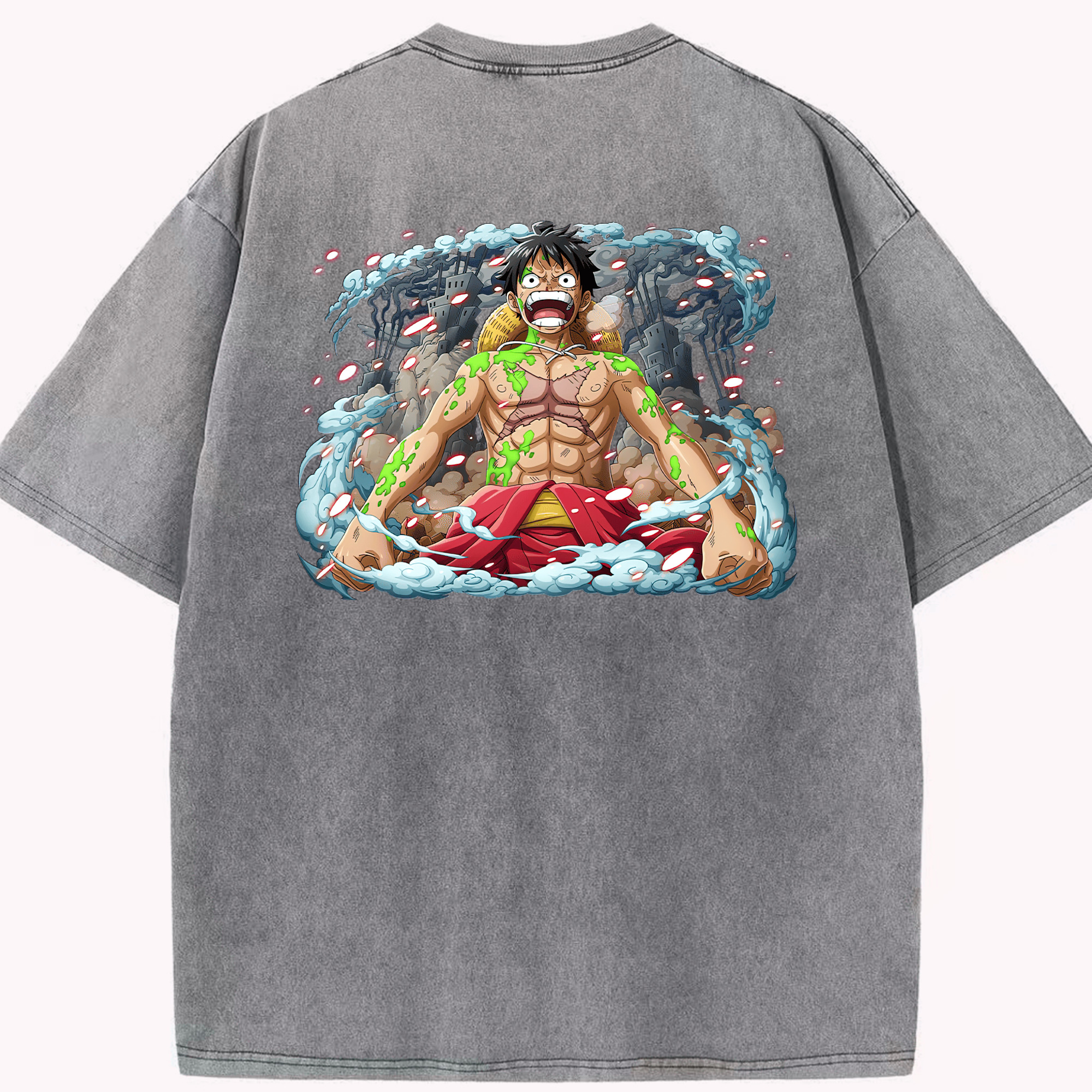 ワンピース モンキー・D・ルフィ ONE PIECE Monkey D. Luffy 綿100% ヴィンテージ風 半袖Tシャツ（背面プリント）