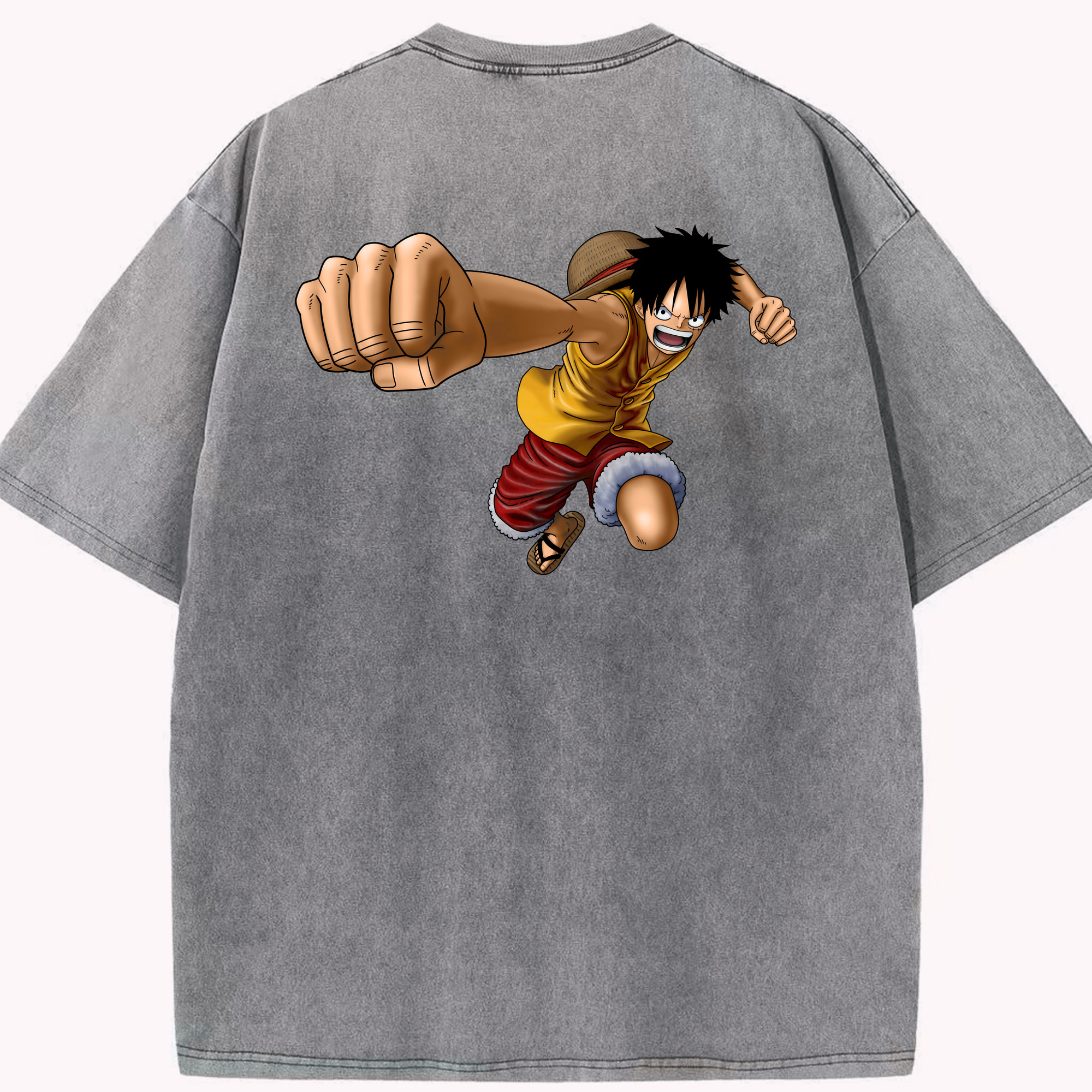 ワンピース モンキー・D・ルフィ ONE PIECE Monkey D. Luffy 綿100% ヴィンテージ風 半袖Tシャツ（背面プリント）