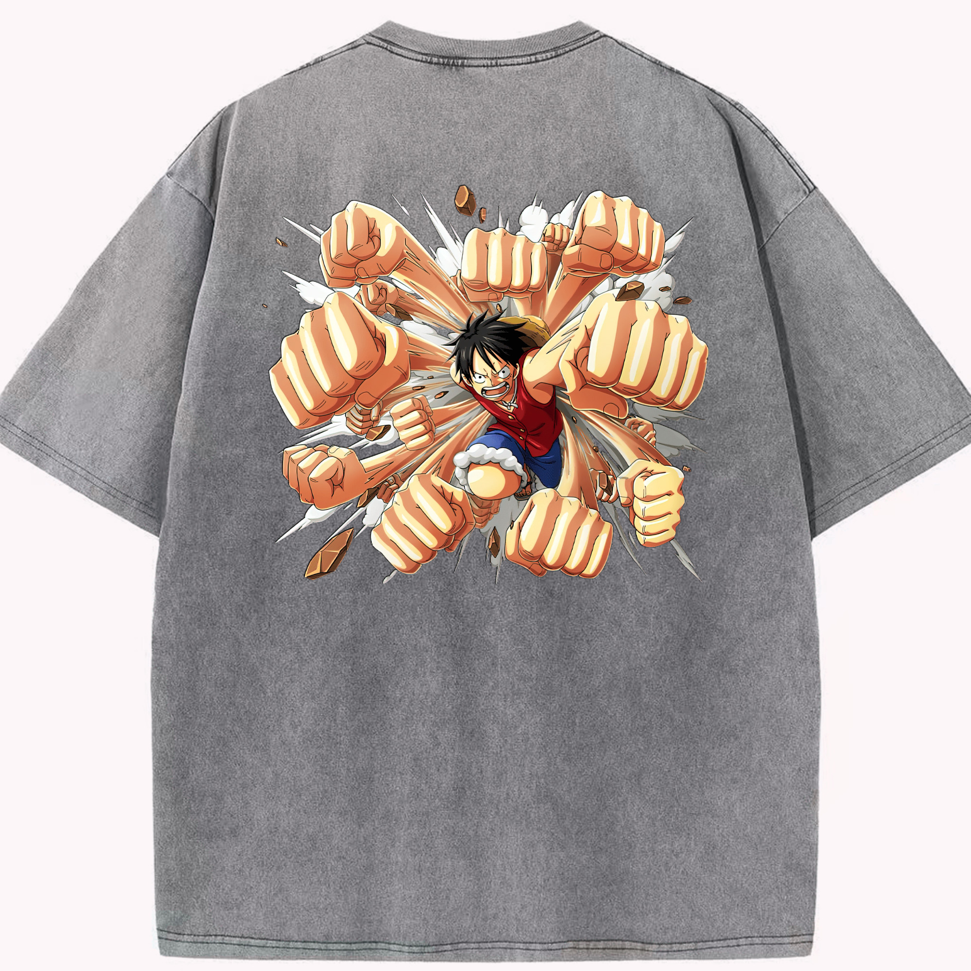 ワンピース モンキー・D・ルフィ ONE PIECE Monkey D. Luffy 綿100% ヴィンテージ風 半袖Tシャツ（背面プリント）