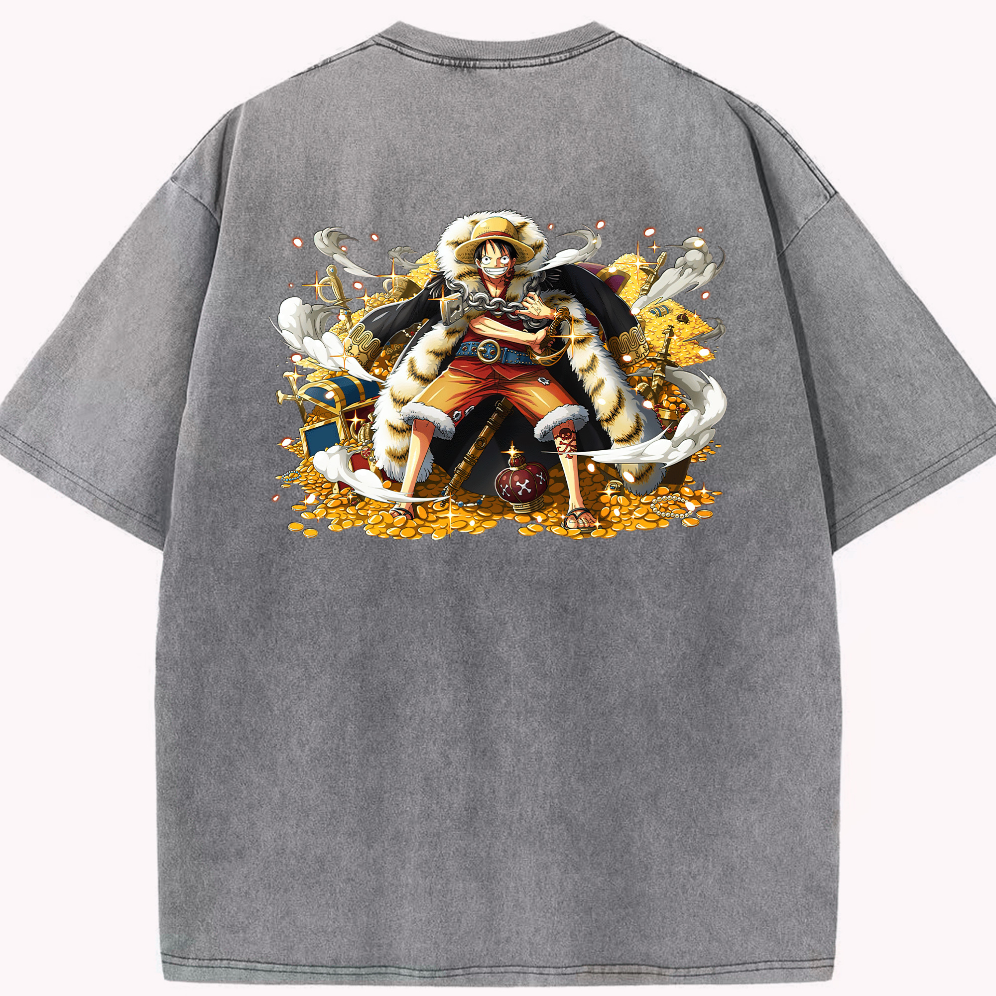 ワンピース モンキー・D・ルフィ ONE PIECE Monkey D. Luffy 綿100% ヴィンテージ風 半袖Tシャツ（背面プリント）