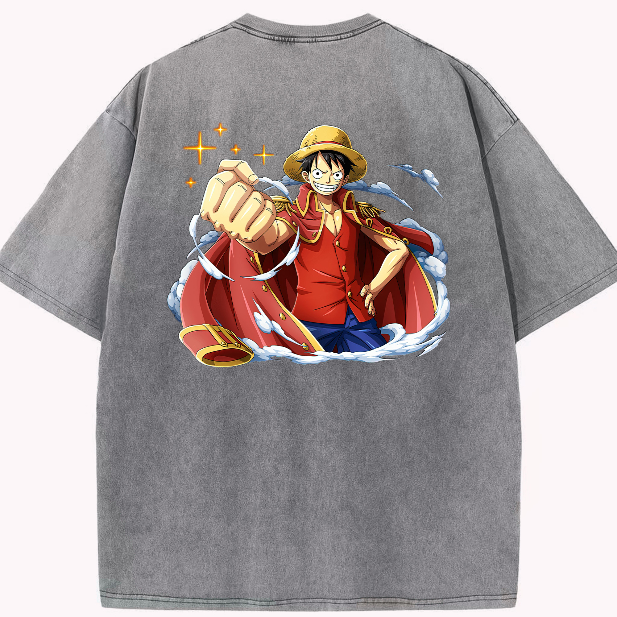ワンピース モンキー・D・ルフィ ONE PIECE Monkey D. Luffy 綿100% ヴィンテージ風 半袖Tシャツ（背面プリント）