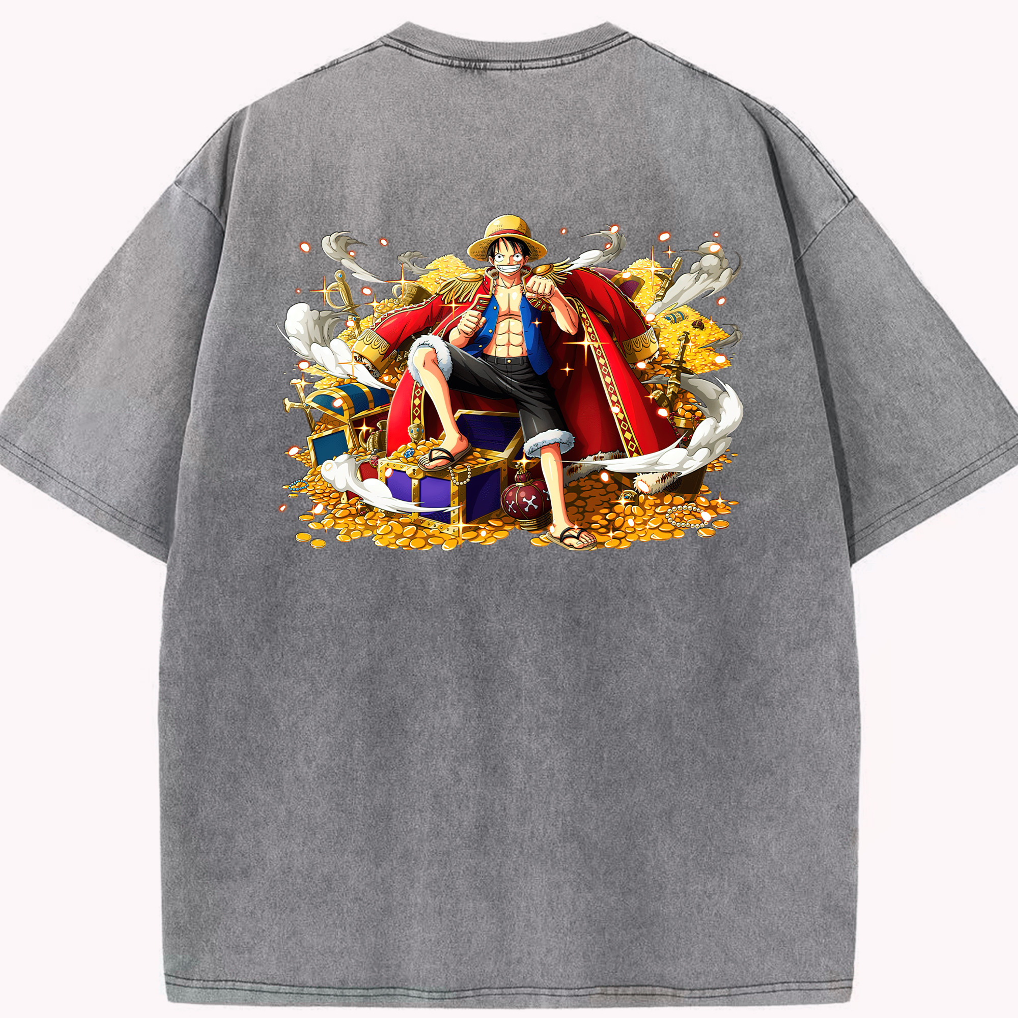 ワンピース モンキー・D・ルフィ ONE PIECE Monkey D. Luffy 綿100% ヴィンテージ風 半袖Tシャツ（背面プリント）