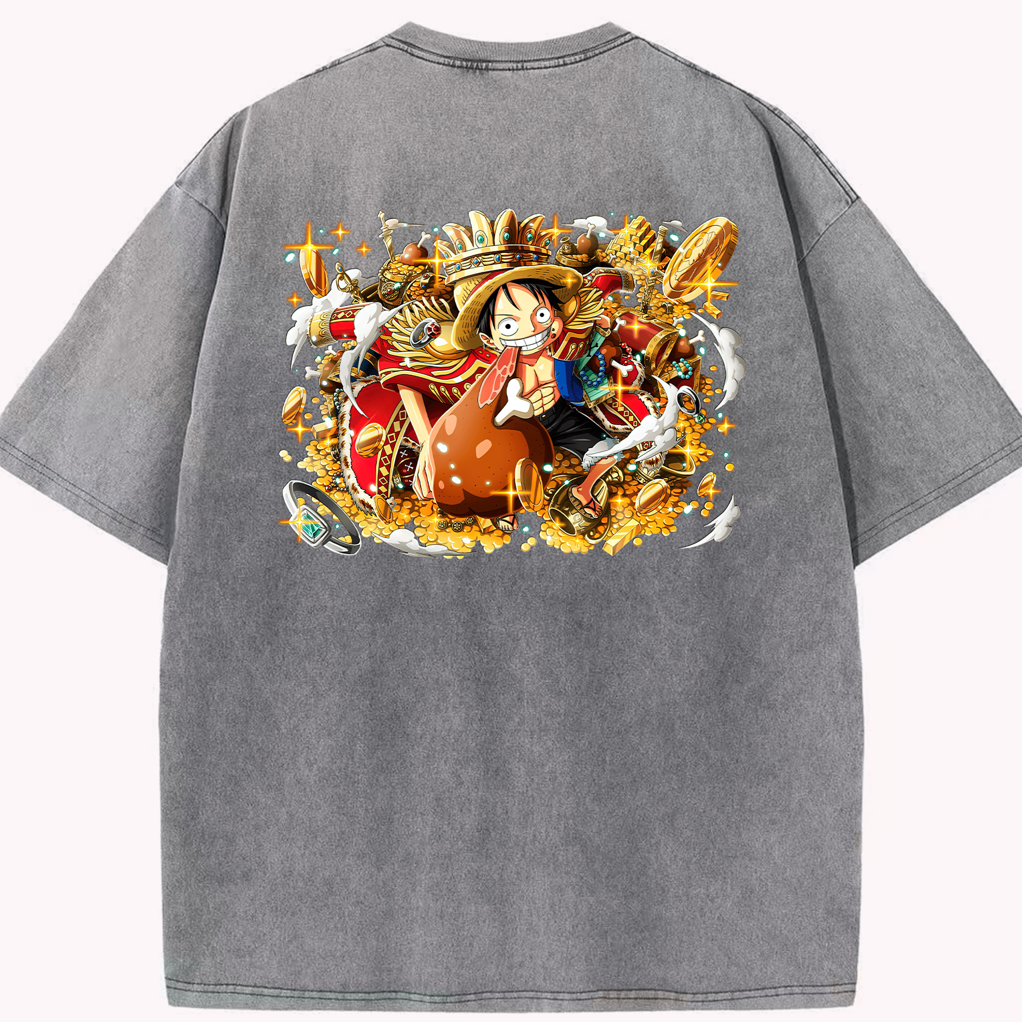 ワンピース モンキー・D・ルフィ ONE PIECE Monkey D. Luffy 綿100% ヴィンテージ風 半袖Tシャツ（背面プリント）
