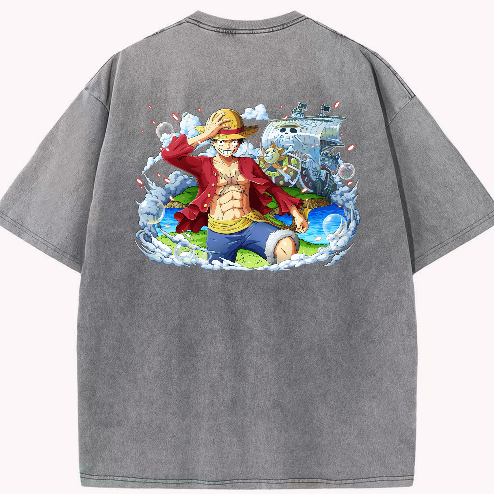 ワンピース モンキー・D・ルフィ ONE PIECE Monkey D. Luffy 綿100% ヴィンテージ風 半袖Tシャツ（背面プリント）