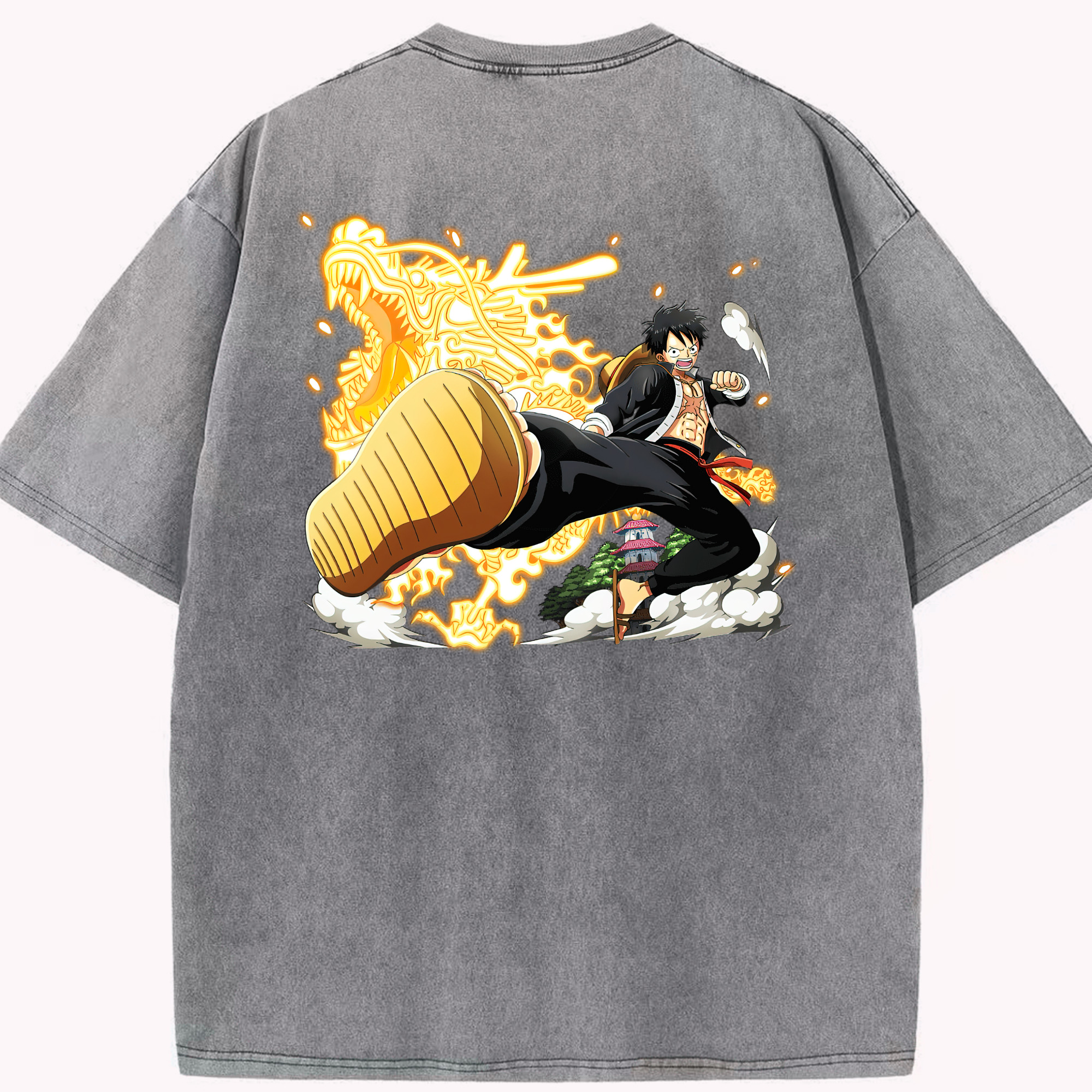 ワンピース モンキー・D・ルフィ ONE PIECE Monkey D. Luffy 綿100% ヴィンテージ風 半袖Tシャツ（背面プリント）