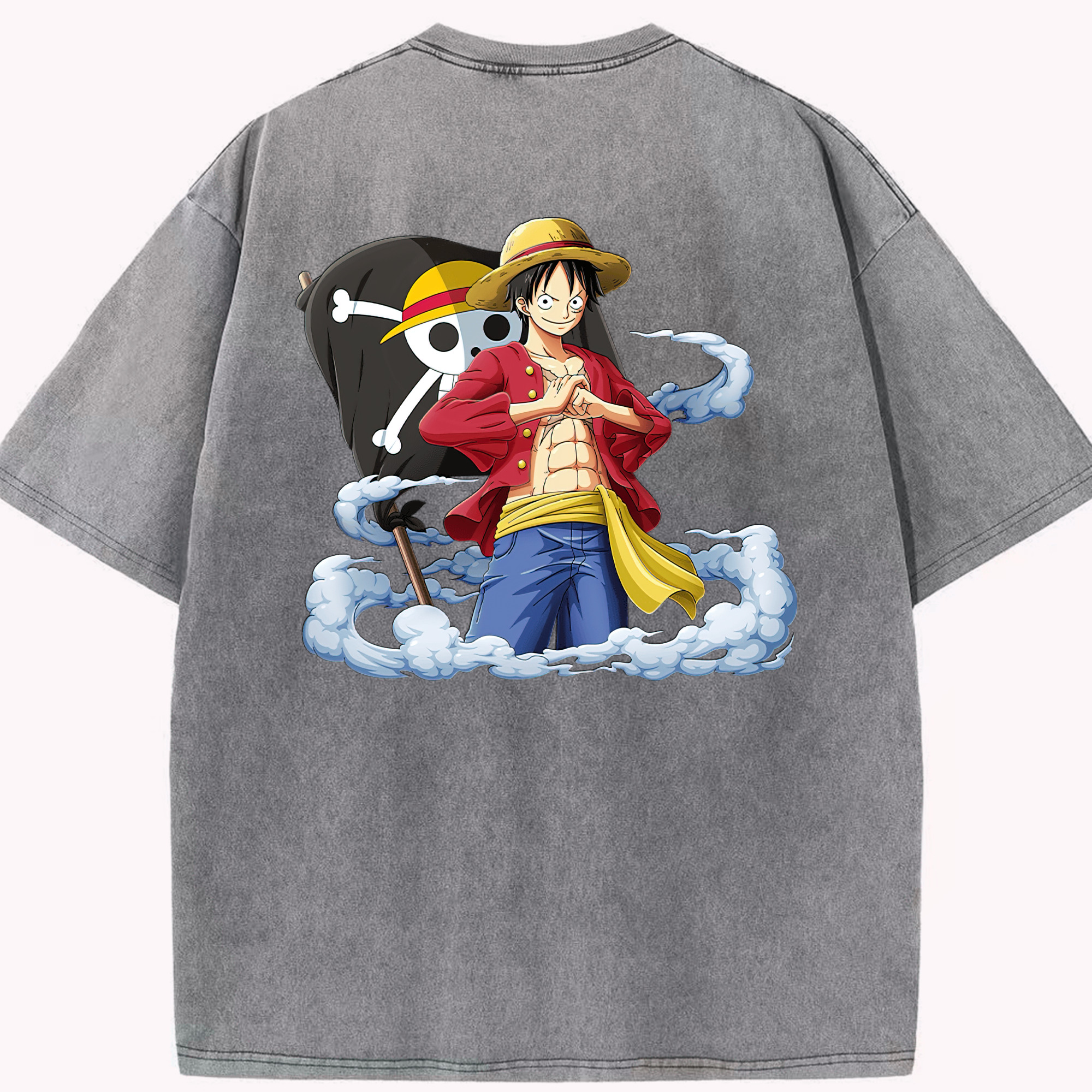 ワンピース モンキー・D・ルフィ ONE PIECE Monkey D. Luffy 綿100% ヴィンテージ風 半袖Tシャツ（背面プリント）