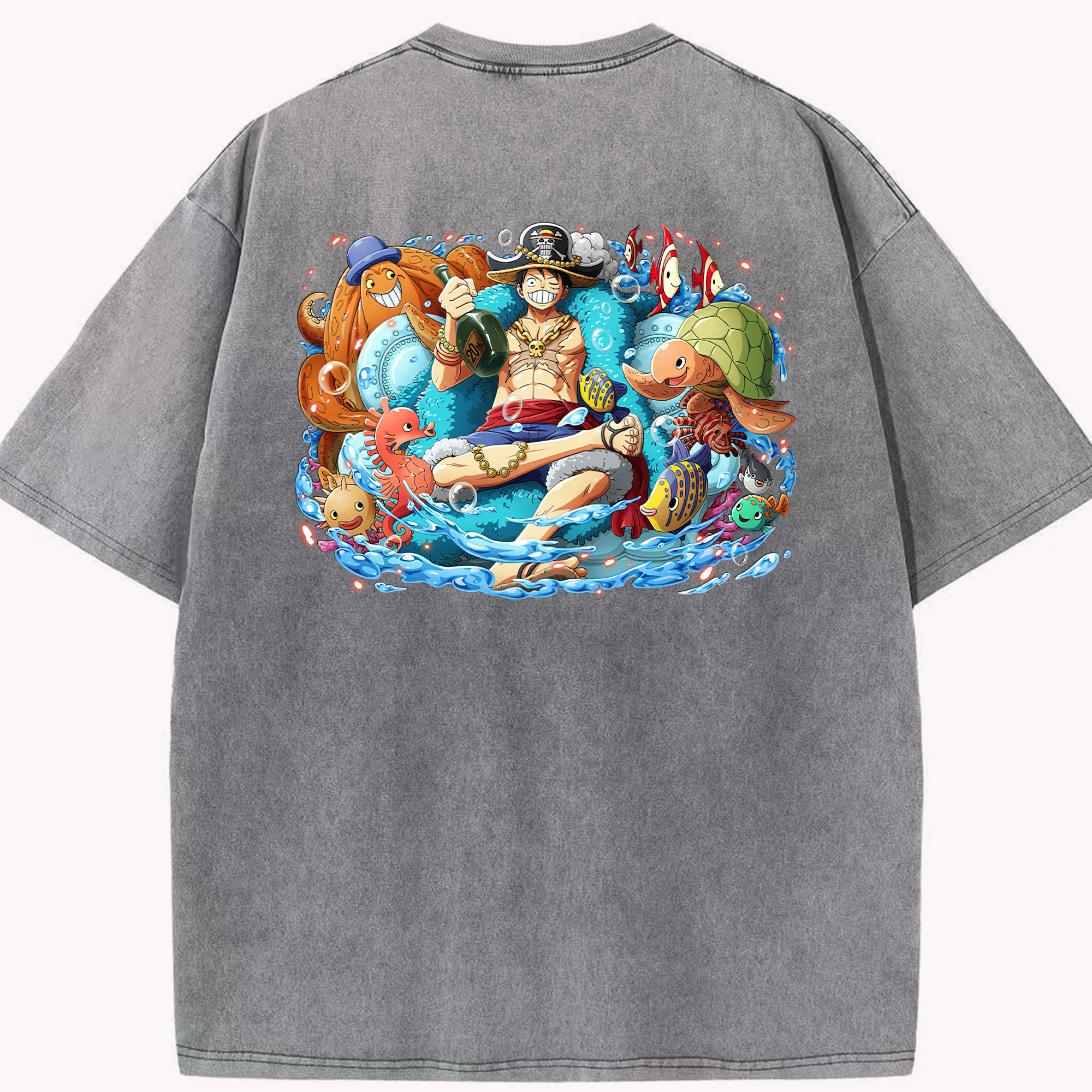 ワンピース モンキー・D・ルフィ ONE PIECE Monkey D. Luffy 綿100% ヴィンテージ風 半袖Tシャツ（背面プリント）