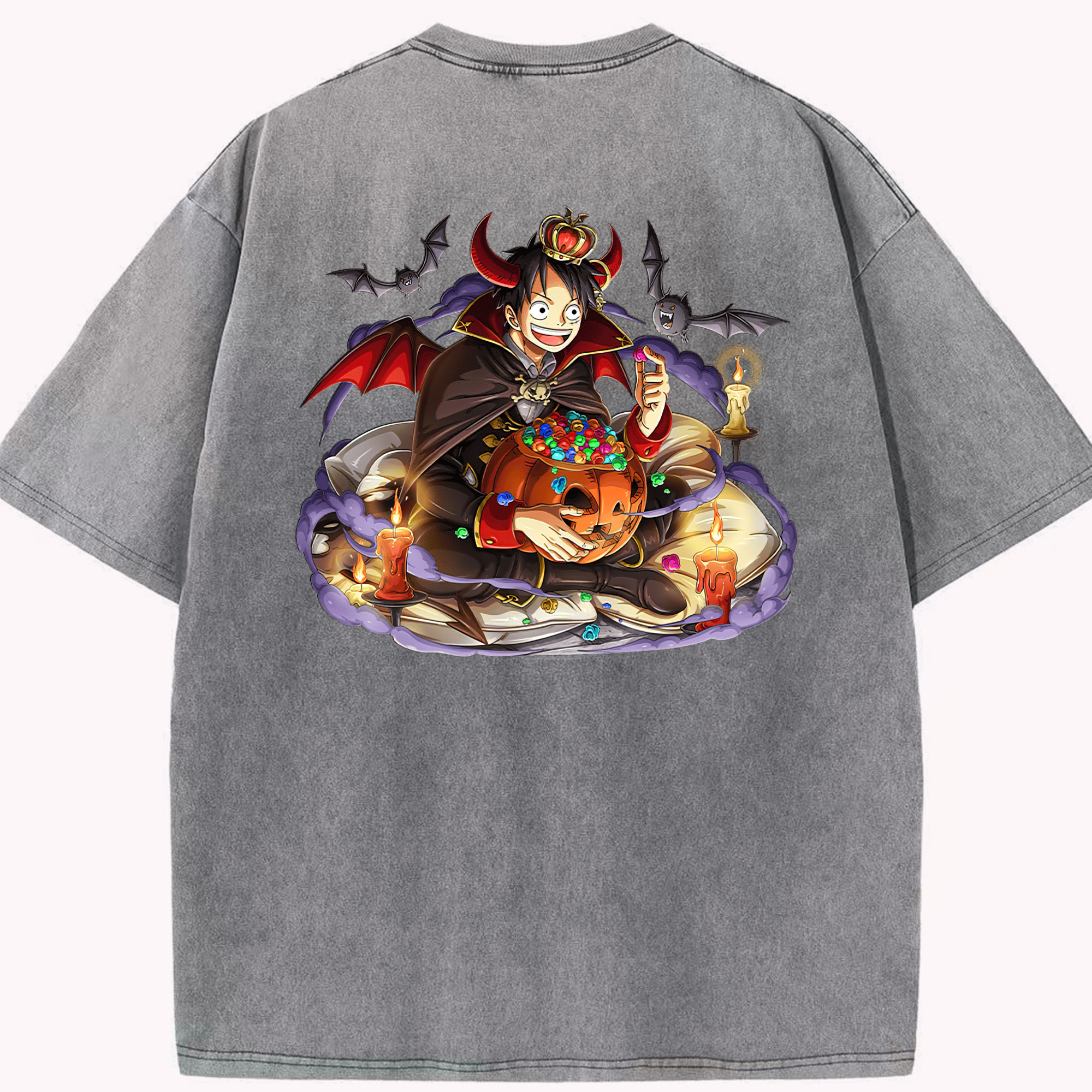 ワンピース モンキー・D・ルフィ ONE PIECE Monkey D. Luffy 綿100% ヴィンテージ風 半袖Tシャツ（背面プリント）
