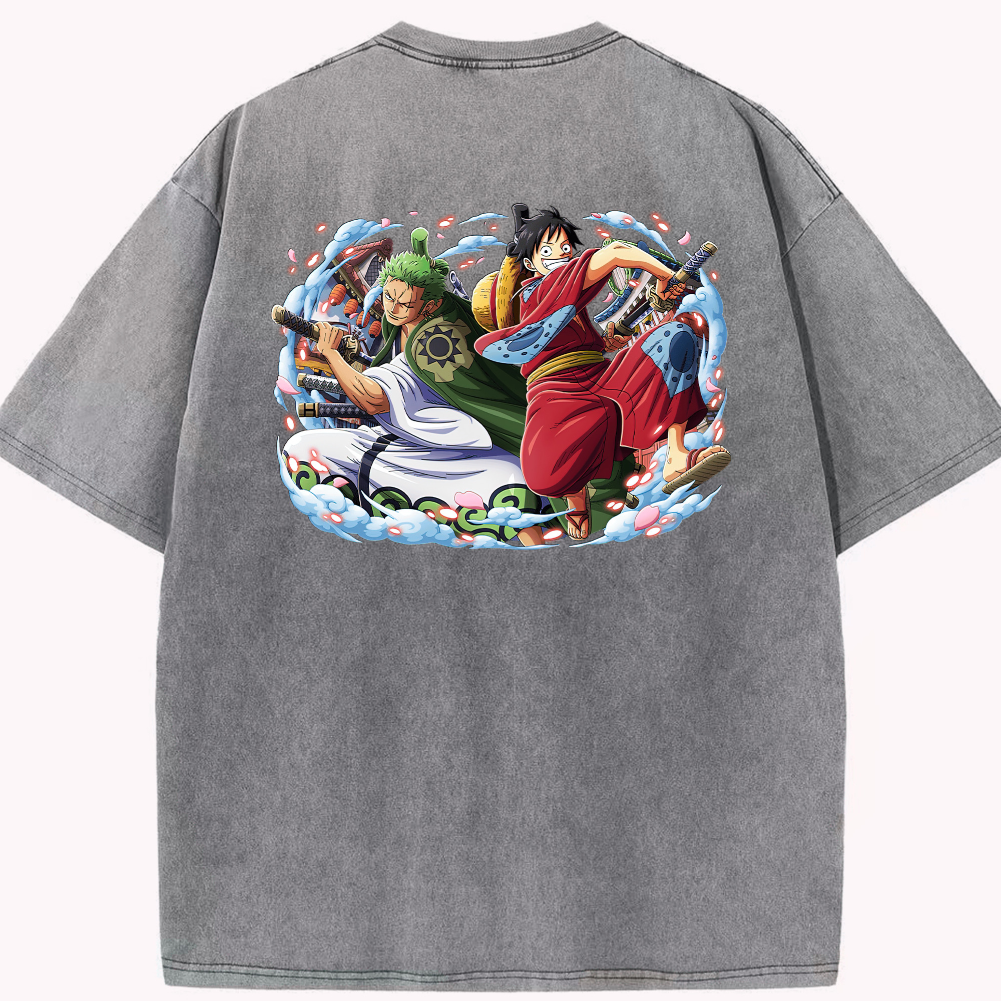 ワンピース モンキー・D・ルフィ ONE PIECE Monkey D. Luffy 綿100% ヴィンテージ風 半袖Tシャツ（背面プリント）