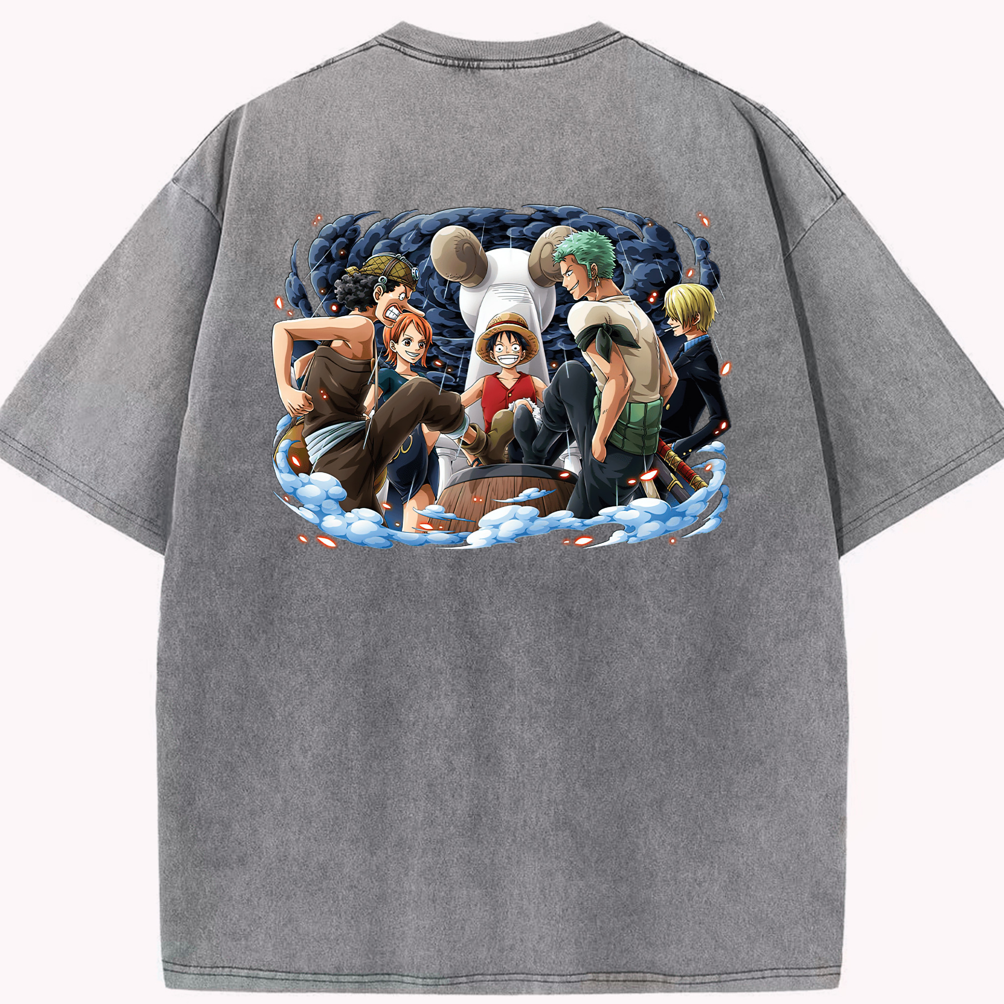 ワンピース モンキー・D・ルフィ ONE PIECE Monkey D. Luffy 綿100% ヴィンテージ風 半袖Tシャツ（背面プリント）