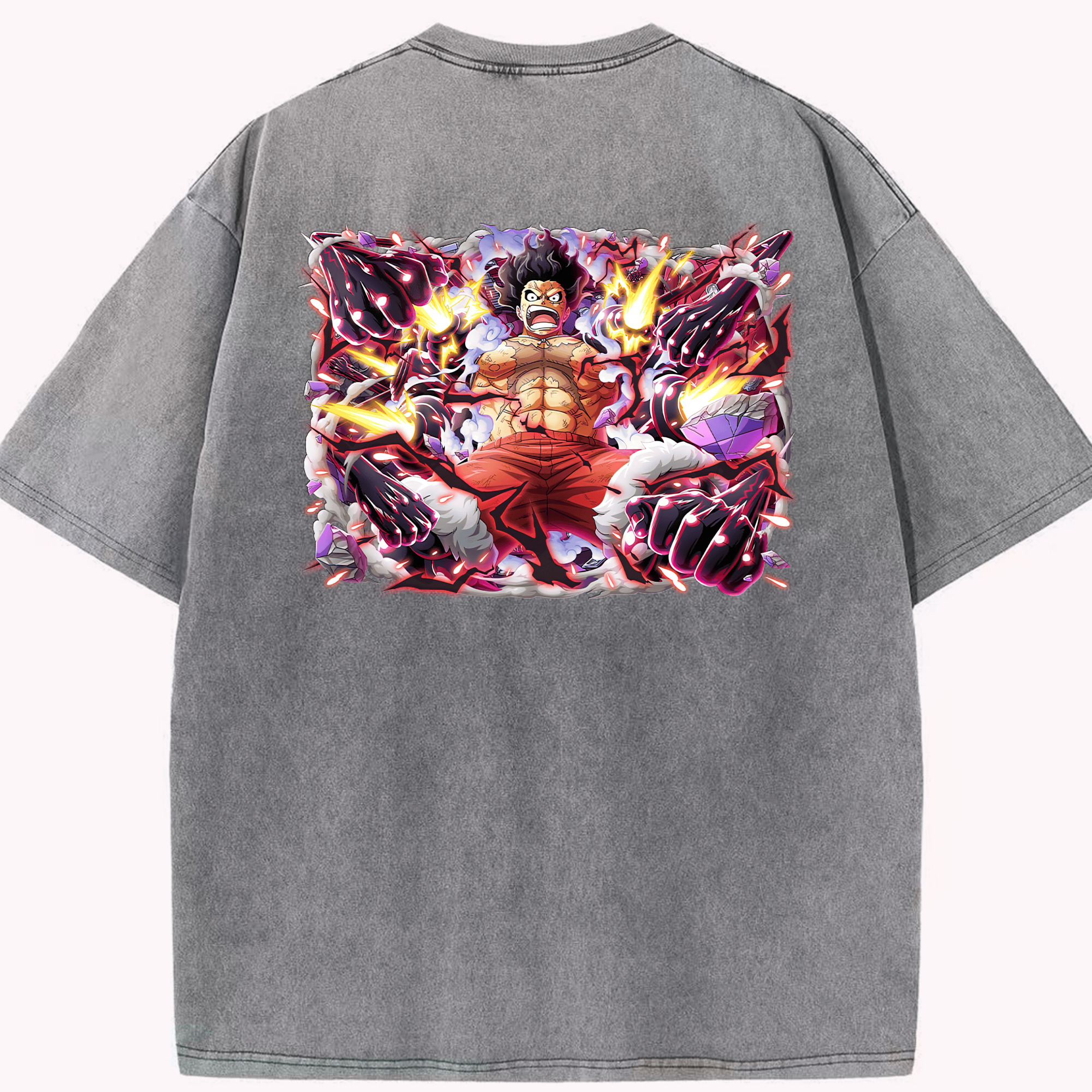 ワンピース モンキー・D・ルフィ ONE PIECE Monkey D. Luffy 綿100% ヴィンテージ風 半袖Tシャツ（背面プリント）