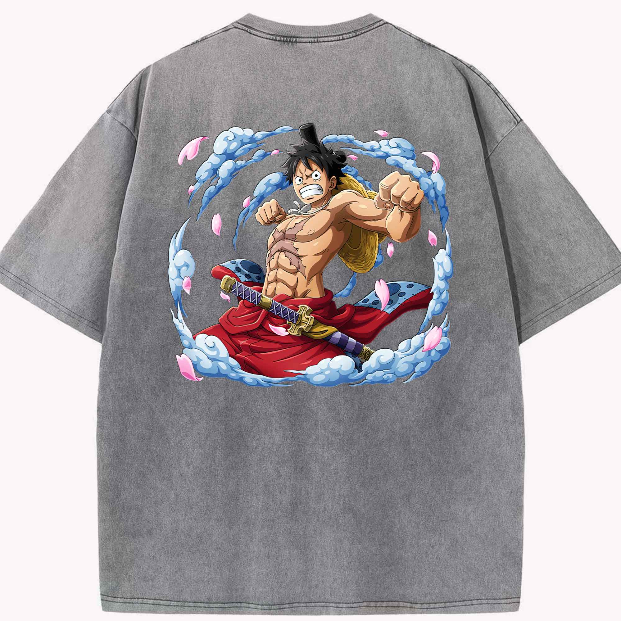 ワンピース モンキー・D・ルフィ ONE PIECE Monkey D. Luffy 綿100% ヴィンテージ風 半袖Tシャツ（背面プリント）