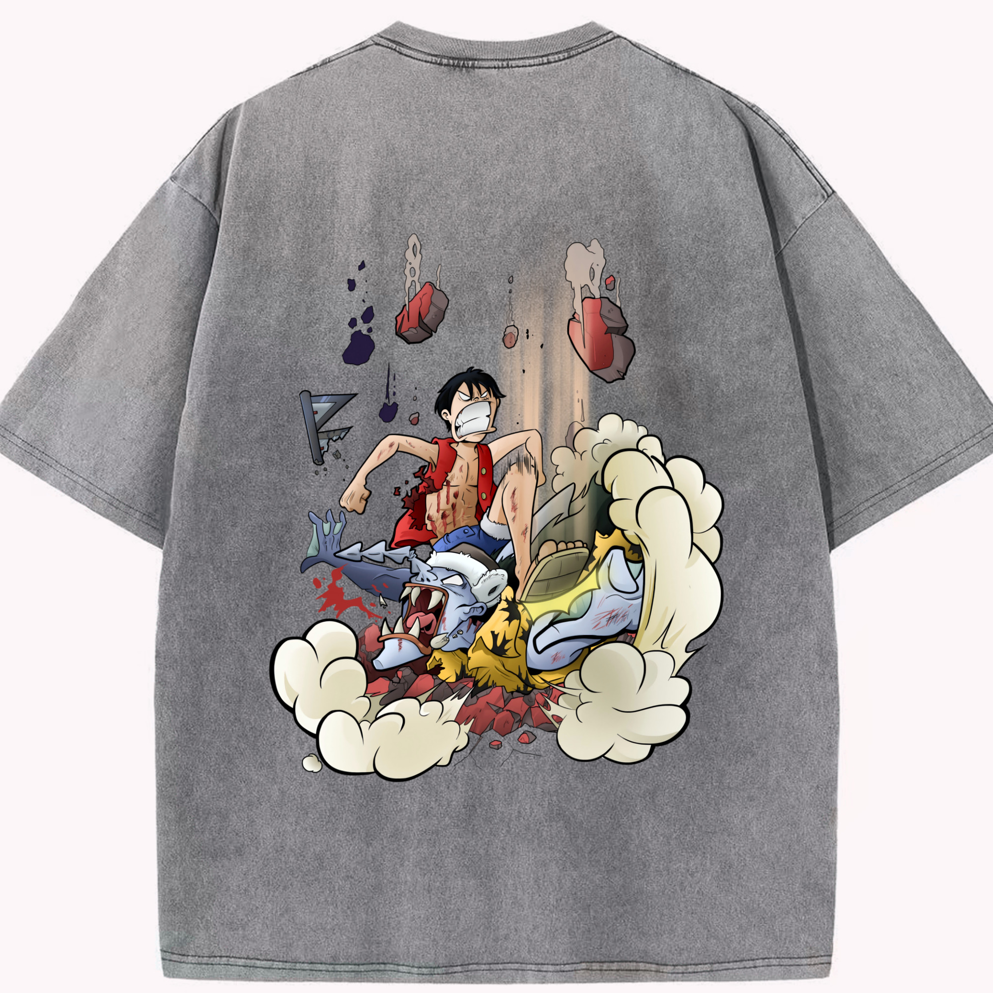 ワンピース モンキー・D・ルフィ ONE PIECE Monkey D. Luffy 綿100% ヴィンテージ風 半袖Tシャツ（背面プリント）