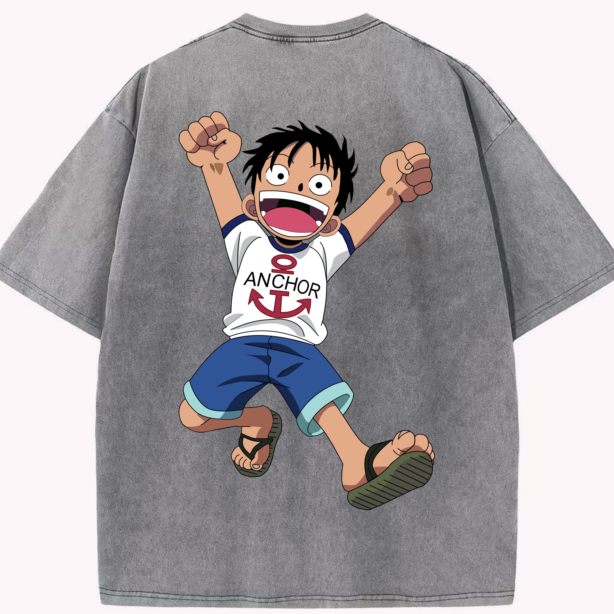 ワンピース モンキー・D・ルフィ ONE PIECE Monkey D. Luffy 綿100% ヴィンテージ風 半袖Tシャツ（背面プリント）