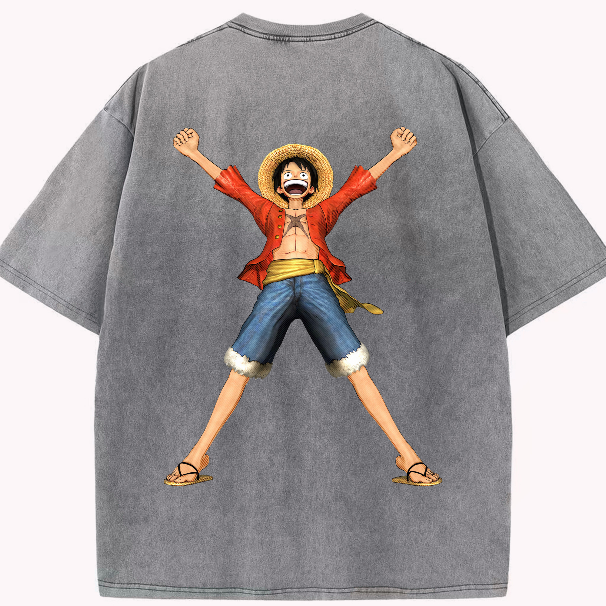 ワンピース モンキー・D・ルフィ ONE PIECE Monkey D. Luffy 綿100% ヴィンテージ風 半袖Tシャツ（背面プリント）