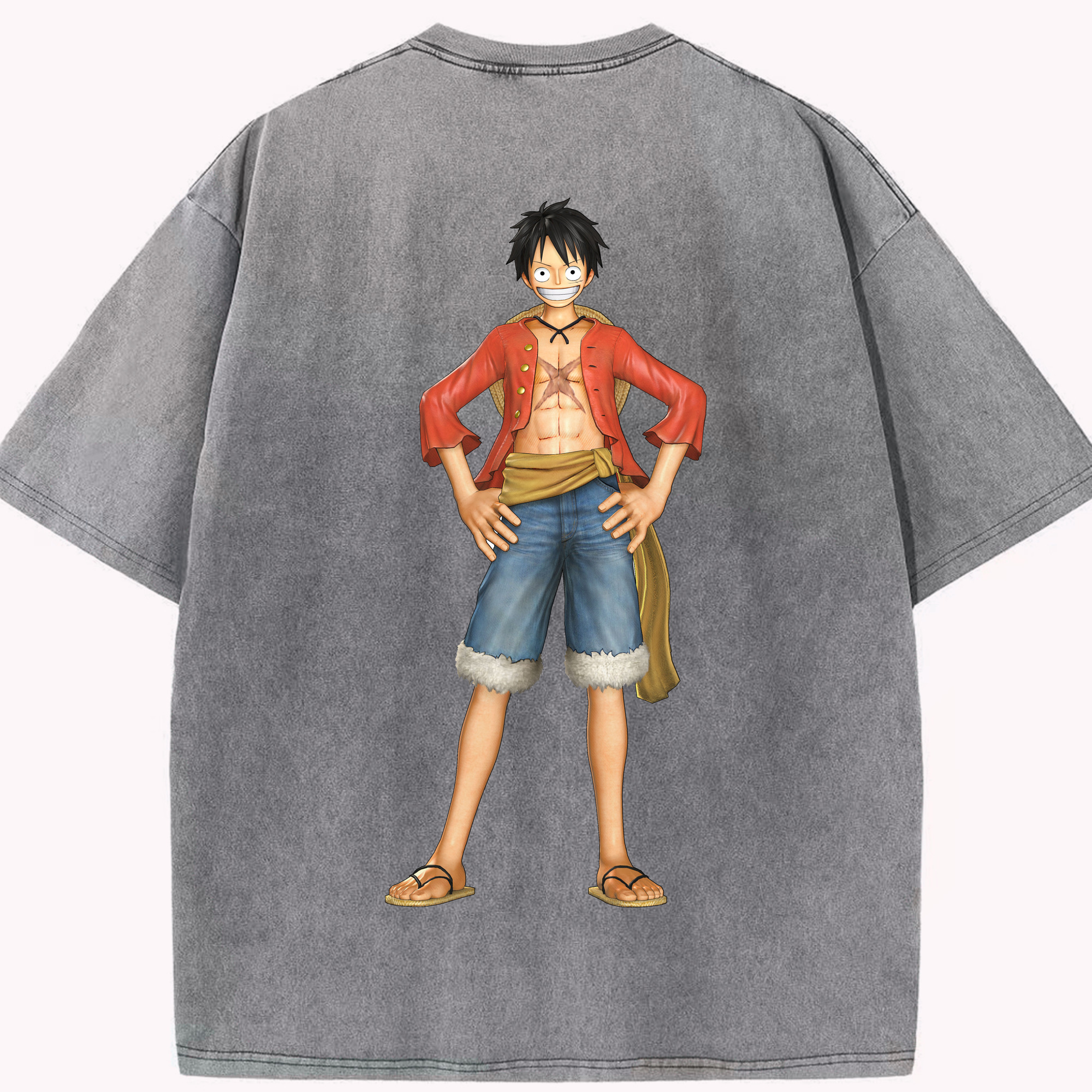 ワンピース モンキー・D・ルフィ ONE PIECE Monkey D. Luffy 綿100% ヴィンテージ風 半袖Tシャツ（背面プリント）