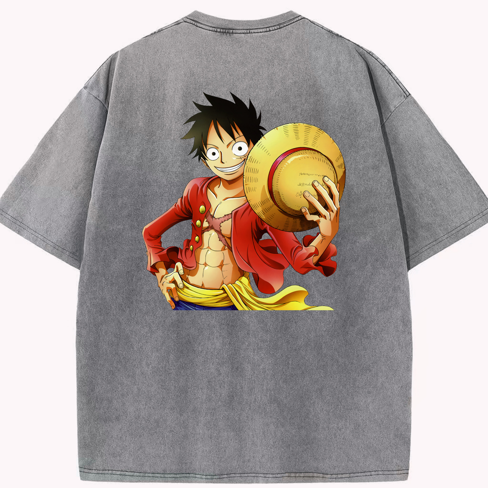 ワンピース モンキー・D・ルフィ ONE PIECE Monkey D. Luffy 綿100% ヴィンテージ風 半袖Tシャツ（背面プリント）